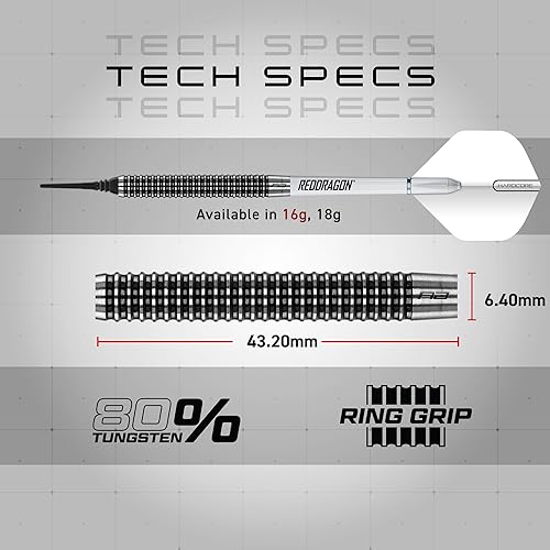 Miniatura 4 de Pegasus Soft TIP - Juego de dardos  063oz o 071oz  Tallos de dragón rojo blanco y vuelos blancos