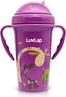 LuvLap Tiny Giffy Sipper for Infant/Toddler & Kids 300ml, Anti-Spill Sippy Cup with Soft Silicone Straw BPA Free, 1Year+ (... Price In India