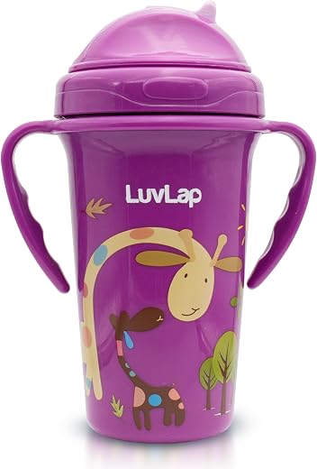 LuvLap Tiny Giffy Sipper for Infant/Toddler &amp; Kids 300ml, Anti-Spill Sippy Cup with Soft Silicone Straw BPA Free, 1Year+ (...