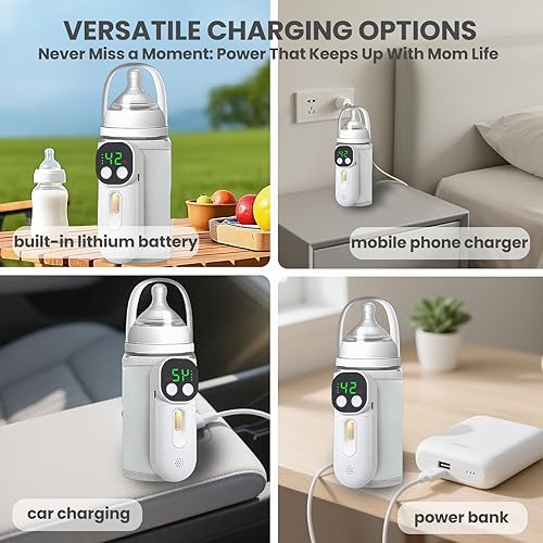 Miniatura 7 de Calentador de biberones portátil para viajes, cálido durante 6-10 horas, calentador de biberones con control de voz de sonido, calentador