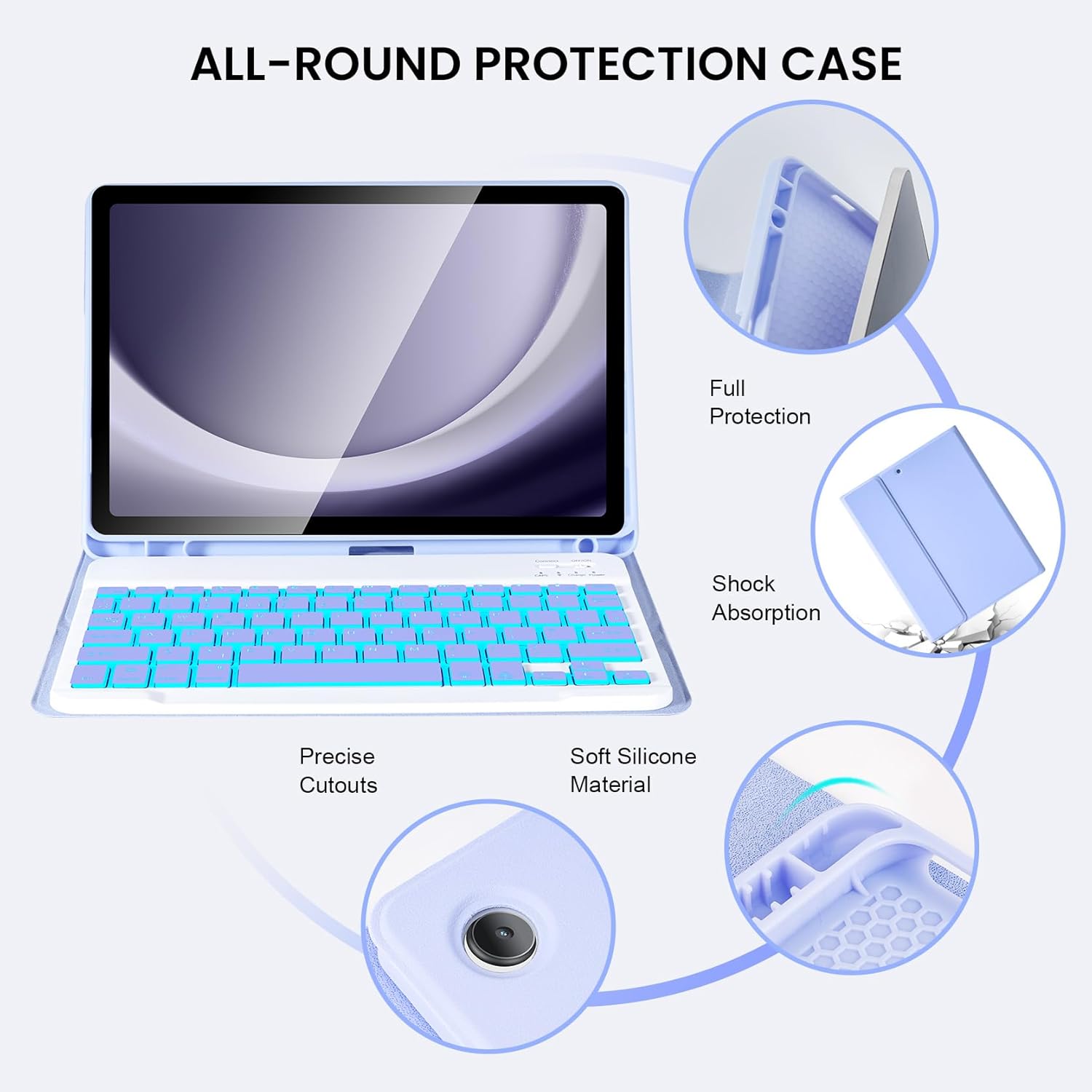 Backlit Keyboard Case with Mouse for Samsung Galaxy Tab 11 inch A11 Plus & A9 Plus, Dechatable Bluetooth Keyboard, Light Cover for Galaxy A9 +/A11+ Tablet Case with Keyboard, Pencil Holder,PL