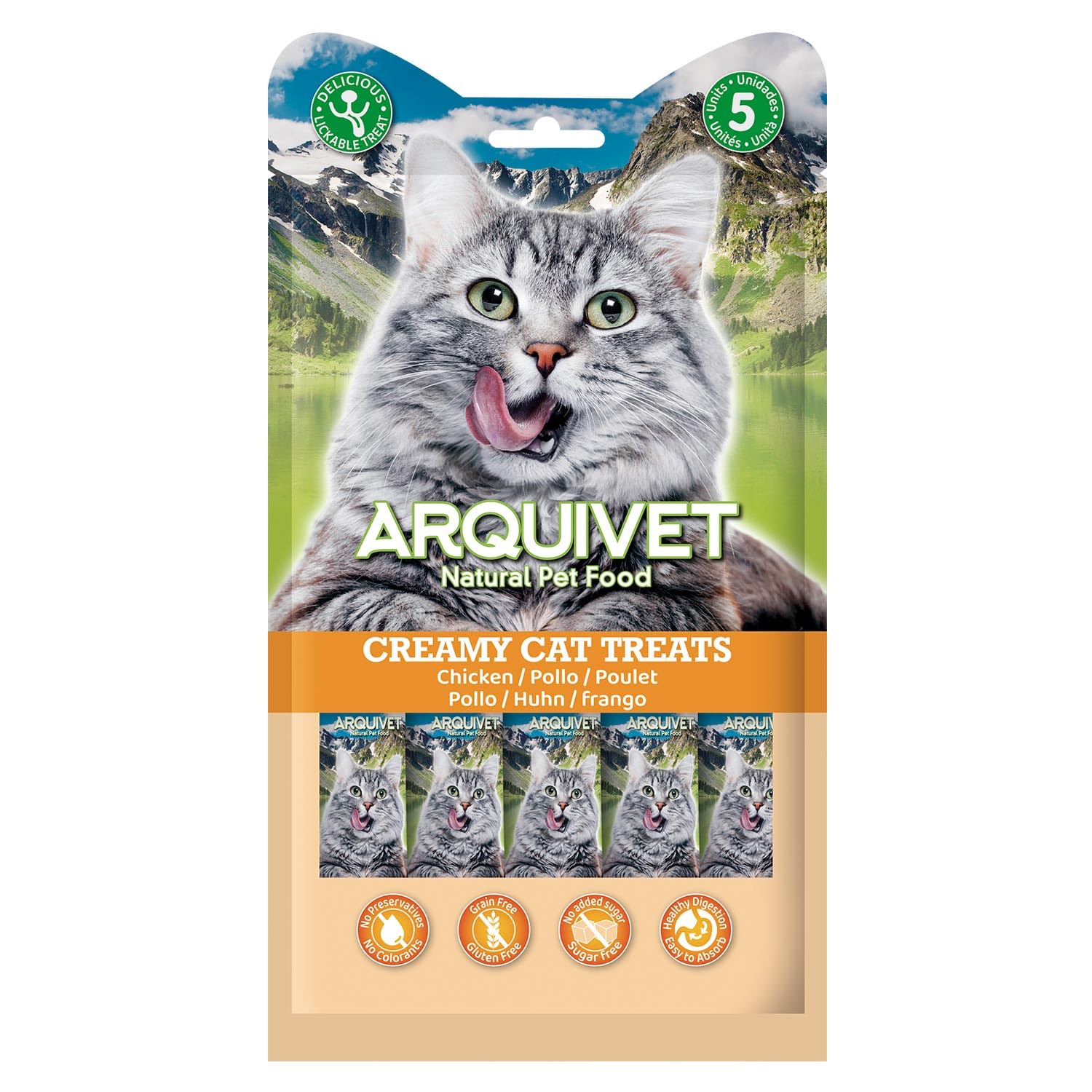 Arquivet - Creamy Cat Treats - Snack cremoso de Pollo (Expositor de 12 Bolsas con 5x14 g)