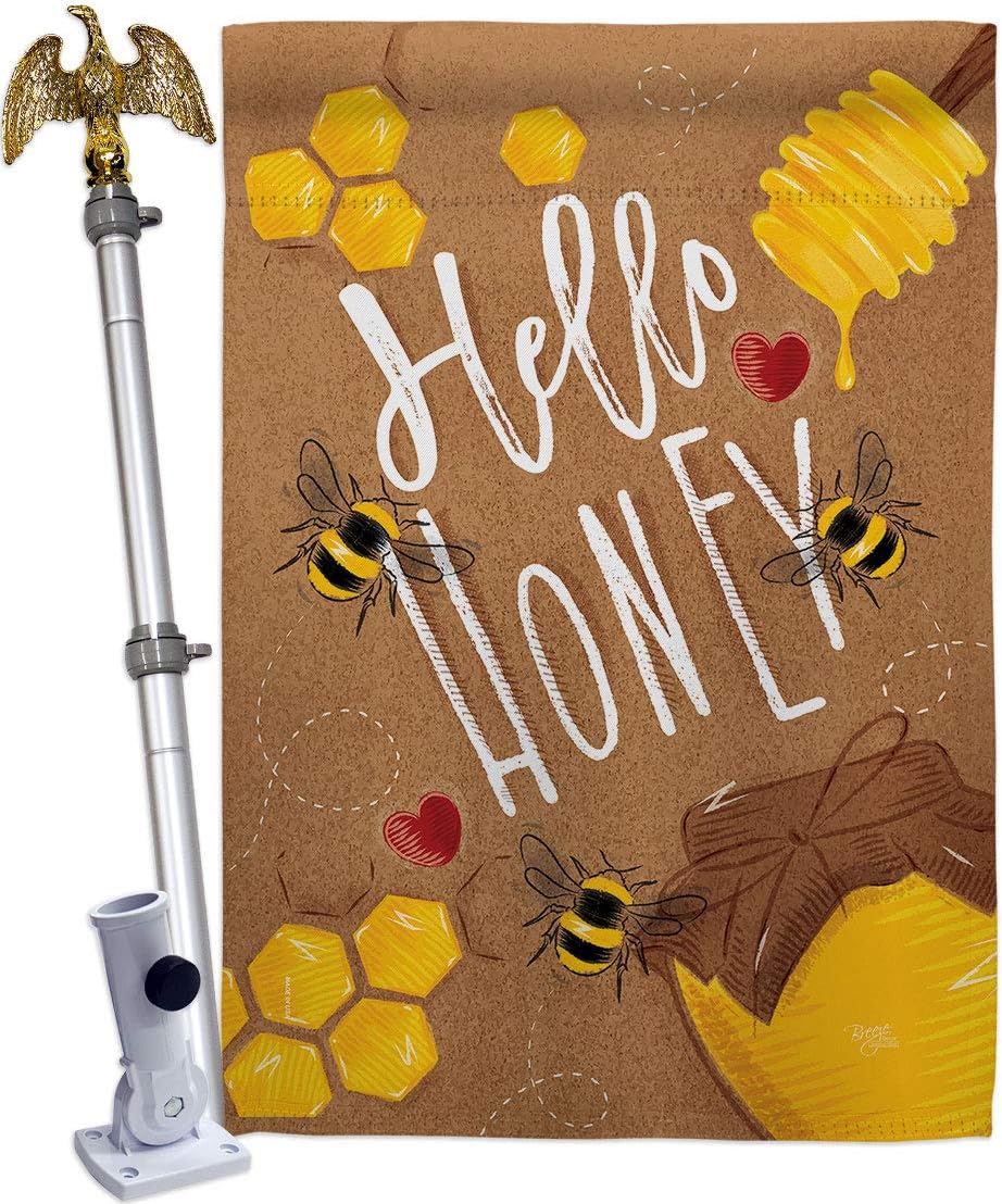 Hello Honey House Flag Garden Friends Butterfly Ladybugs Dragonfly Bee Springtime Insect Natural Wildlife Small Decorative Gift Yard Banner Double-Sided Made In USA 28 X 40