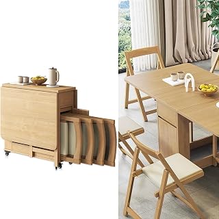 Drop Leaf Table, Extendable Solid Wood Dining Set with 4 Chairs for Kitchen, Dining Room, Living Room, Restaurant