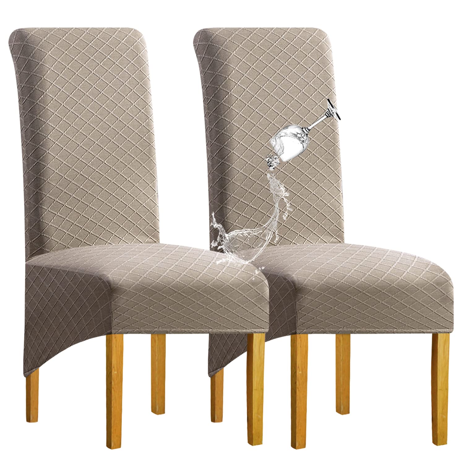 SHENGYIJING 1/2/4/6 PCS Diamond Lattice FStretch Waterproof XL Chair Covers for Dining Room, Spandex Large Dining Chair Slipcovers High Back Jacquard Dining Chair Covers (Khaki,Set of 2)