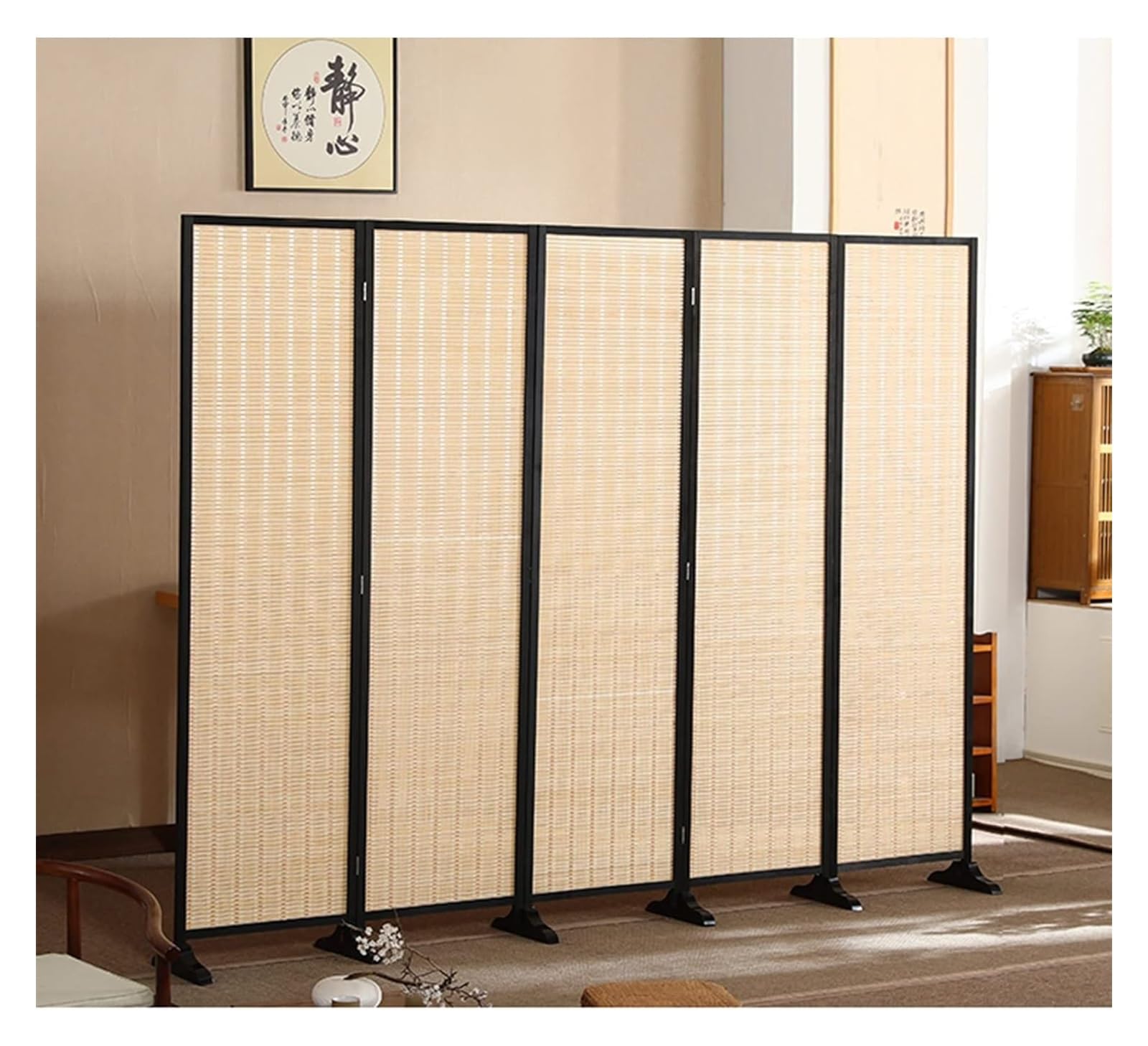 Séparateur de pièce pliable à 5 panneaux brise-vue amovible de 130cm