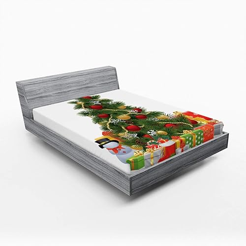 Miniatura 80 de Ambesonne - Sábana bajera ajustable multicolor, en colores y tres tamaños Azul y gris,Verde Militar Sage Green,Ámbar beige,Negro Grey White,Azul