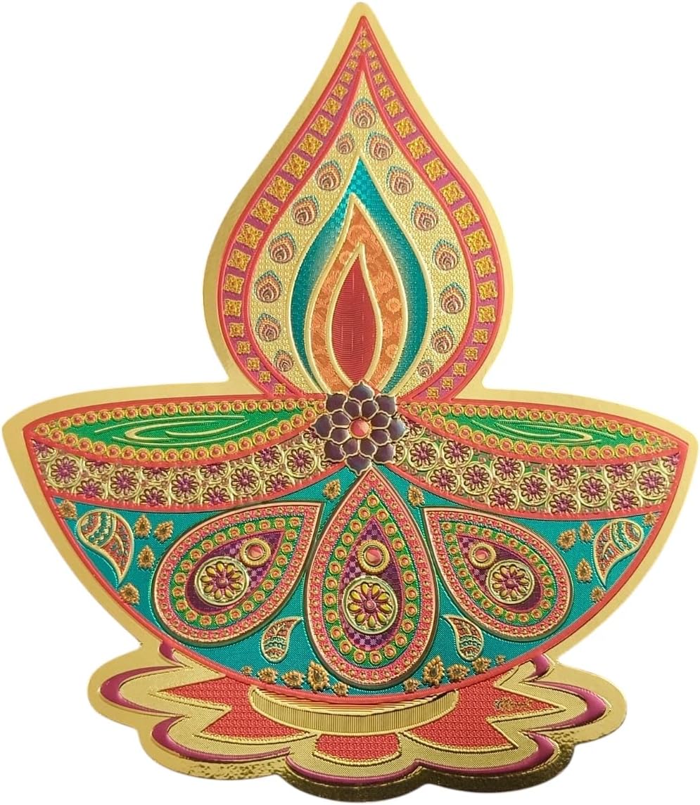 Decorative Diwali Diya, Traditional Indian, Handcrafted Metal Design with Turquoise and Gold Pattern Decal Stickers Pack of 2
