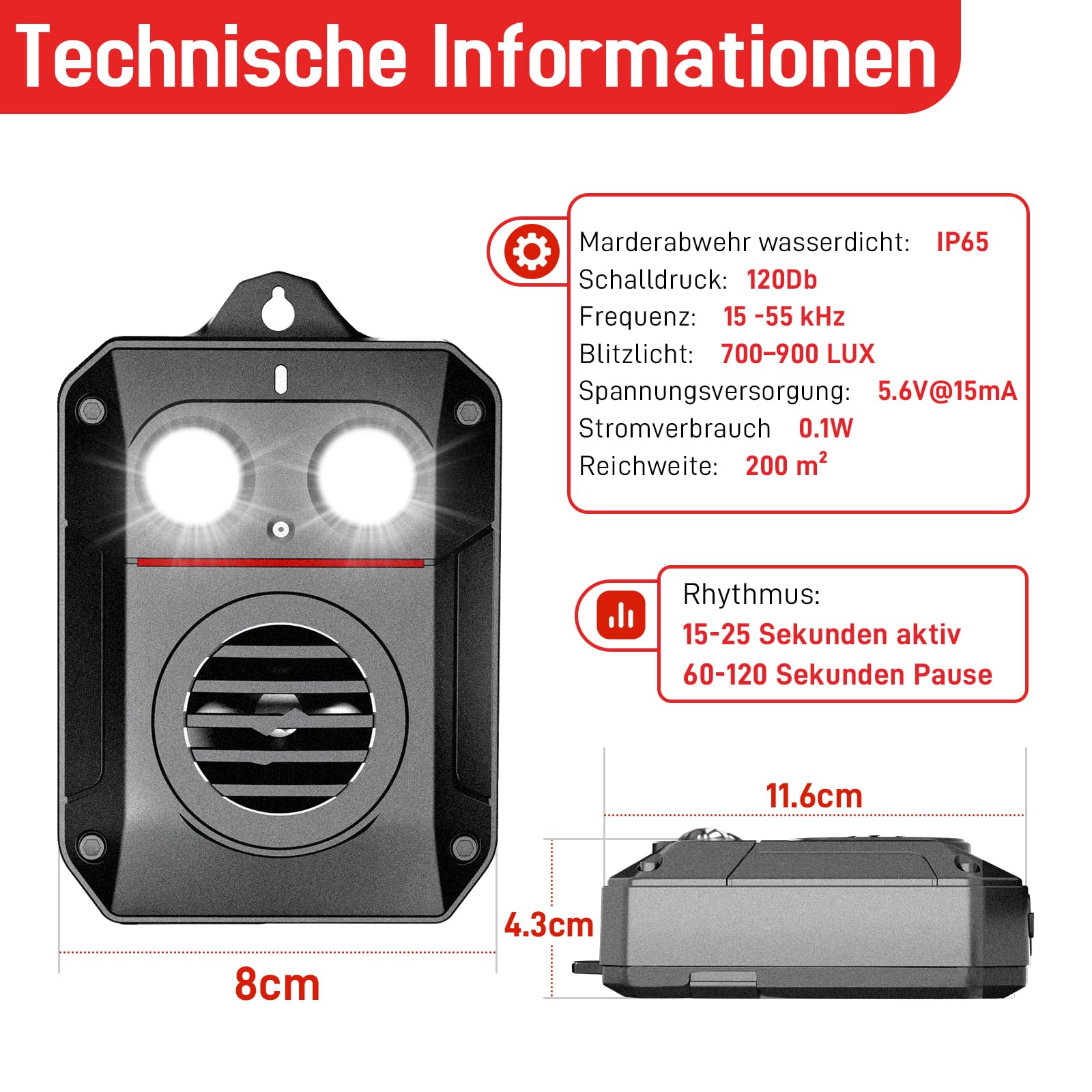 MEKEET Marderabwehr, Marderabwehr Dachboden, Marderschreck, Marderschreck Auto, Ultraschall Mäuseabwehr Mit Blitzlicht, Marderschreck Garten Marder Ratten, Marderschreck Batteriebetrieben FüR KFZ