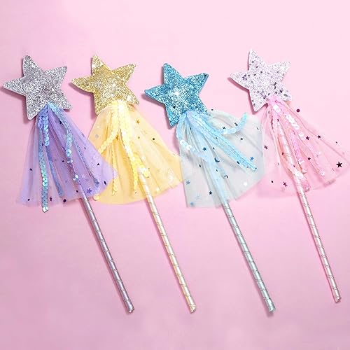 Miniatura 4 de Mezchi 12 varitas de princesa para niñas pequeñas, varita mágica de 12 pulgadas para niños, varita de hadas con purpurina, varitas de princesa para