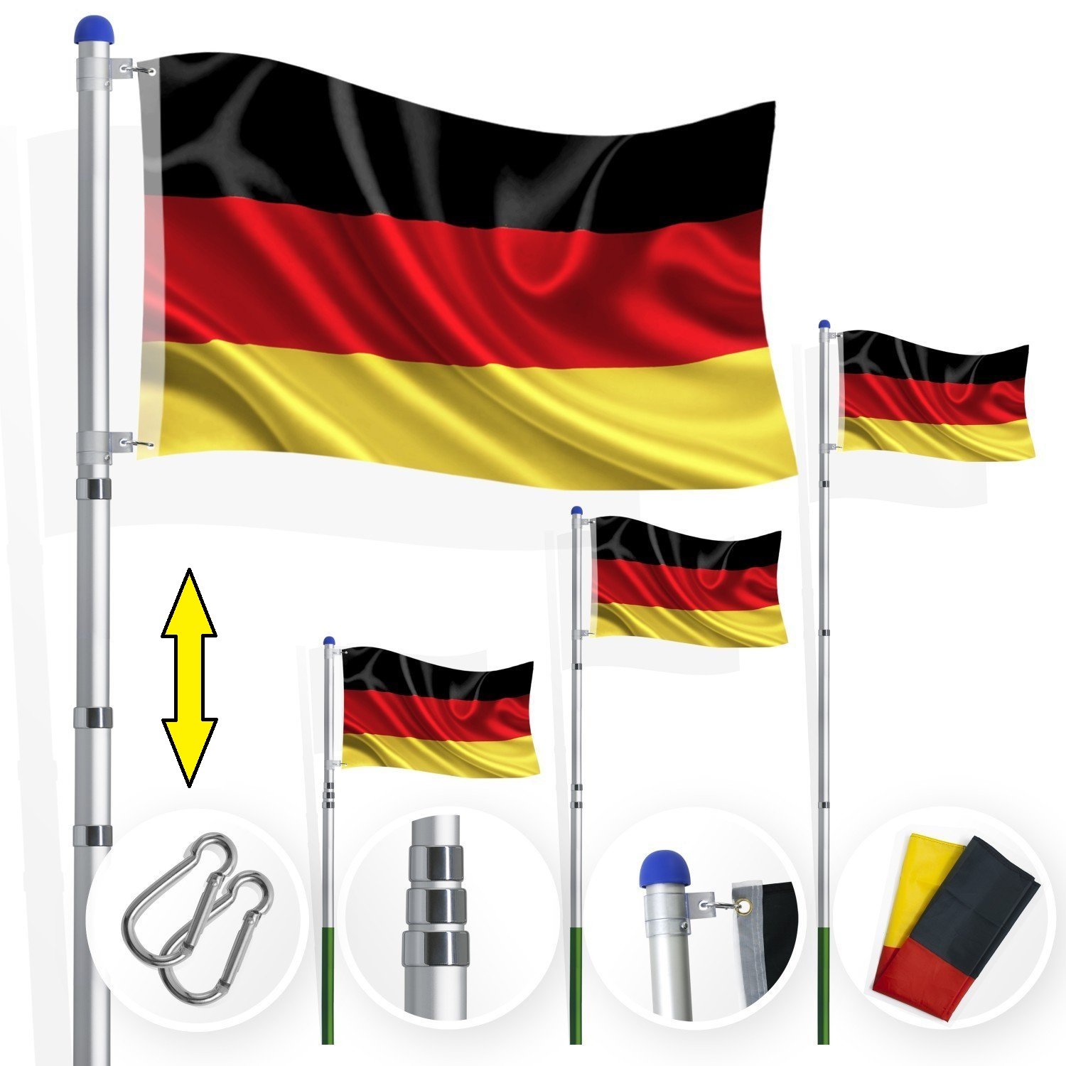 KESSER® Teleskop Fahnenmast Aluminium 6,30m Bodenhülse 60cm inkl Deutschlandfahne Höhenverstellbar Flaggenmast Mast Deutschland Flagge Alu (Fahnenmast Teleskop)