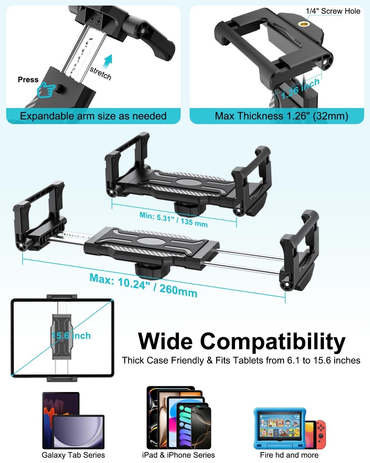 Schwerlast Tablet Halterung Auto Windschutzscheib, [Bis zu 15,6"] Super Vakuum Saugnapf Tablet Halter LKW, Armaturenbrett Klammer für iPad Pro Air Mini, Galaxy Tab, Handy, 6,1-15,6" Geräte