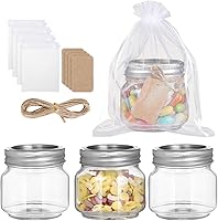 PUSKMAY 8oz Mason Jars with Airtight Lids, 4 Pack - Includes Labels, Twine & Mesh Bags for Jam, Honey, Crafts & Wedding Favors