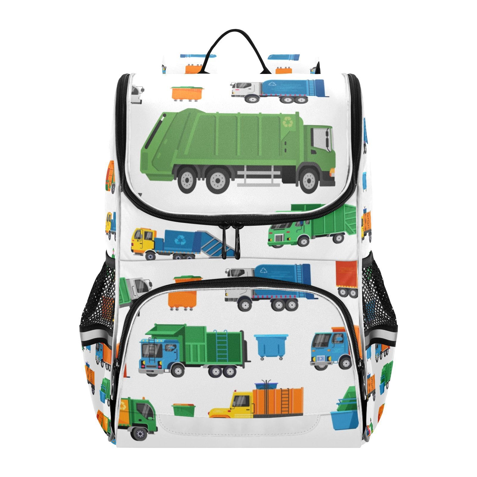 XUWU Garbage Trucks Backpack with Reflective Strip for Kids Boys Girls Elementary School Bag Removable Chest Strap