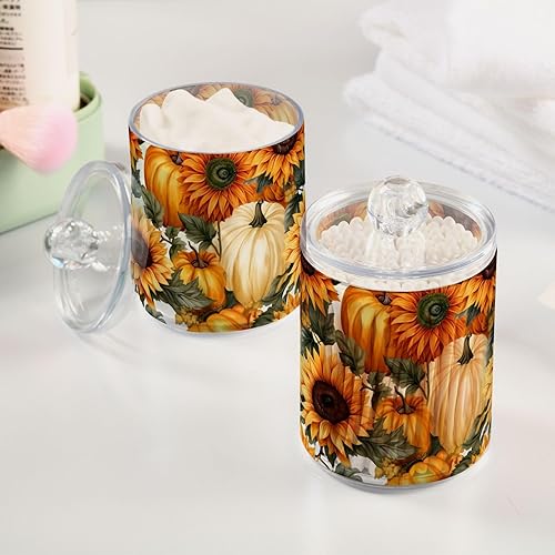 Miniatura 5 de Thanksgiving Pumpkins and Sunflowers Clear Plastic Jars 2 Pack Apothecary Jars Bathroom Containers for Cotton Ball, Swab, Floss, Makeup Sponges,