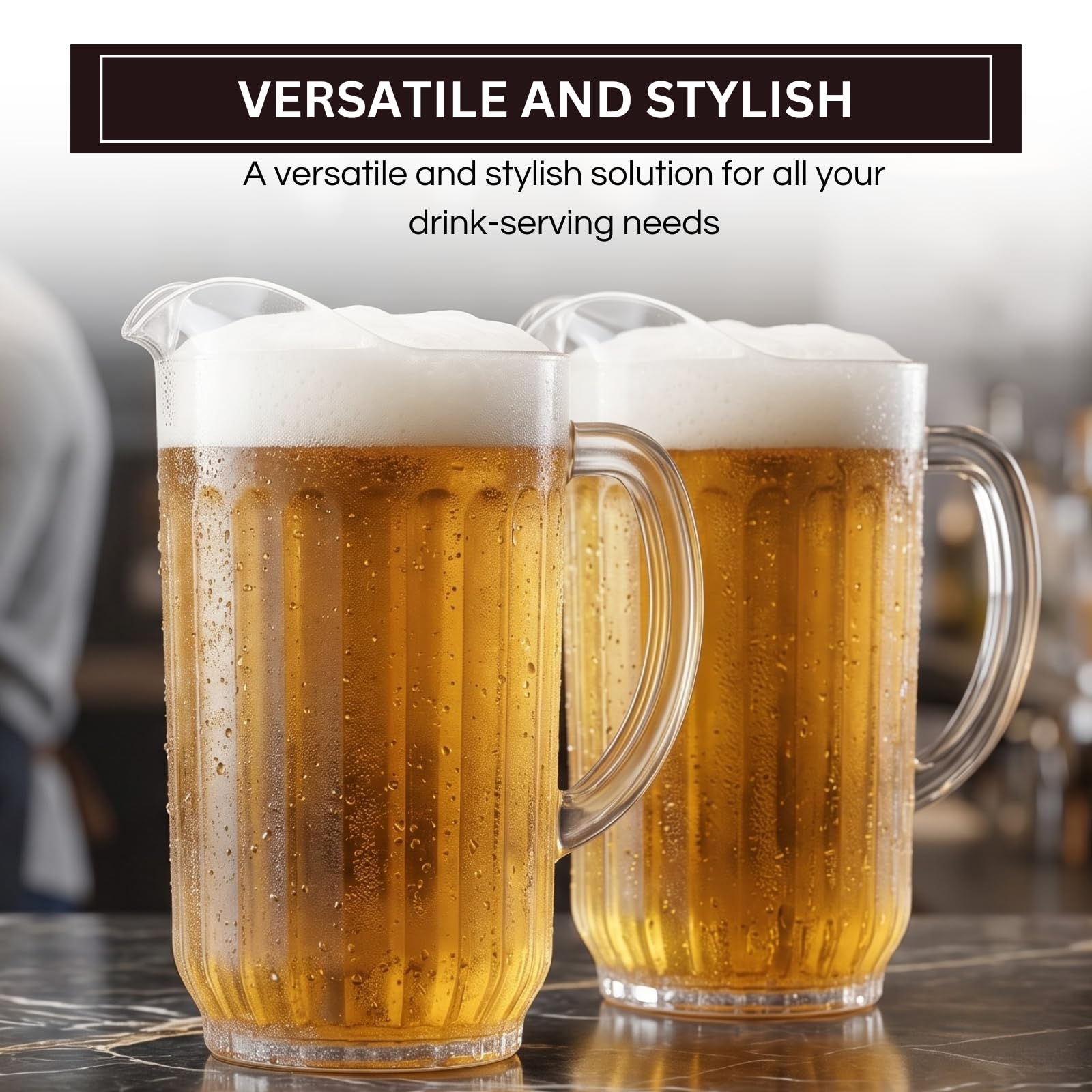 Bier- und Getränkekrug aus Acryl (1,700 ml), Set mit 2 Kunststoffwasser-, IPA-, Sangria-, Limonade-, Margarita-, Saft-, Eisteekrügen, klare Tritan-Glaswaren, Lookalike, spülmaschinenfest, BPA-frei