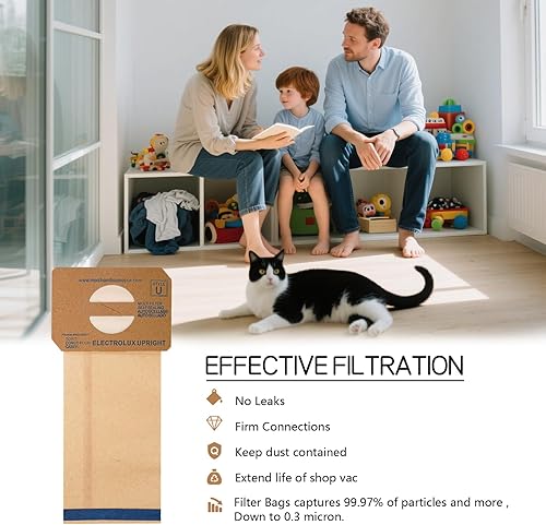 Miniatura 5 de Paquete de 12 bolsas de vacío de microfiltración de repuesto para aspiradoras Electrolux Upright Style U y Aerus  Compatible con Discovery II, Lux