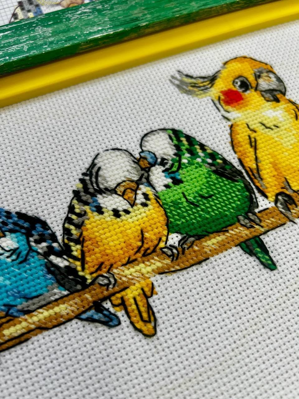 RIOLIS - Parrots 2317, Cross Stitch Kits 15¾"x5.9, Animals Cross Stitch Kits for Beginners & Advanced, Crossstitching Kit Adult, Urban Landscape Embroidery Counted Stitching Kit