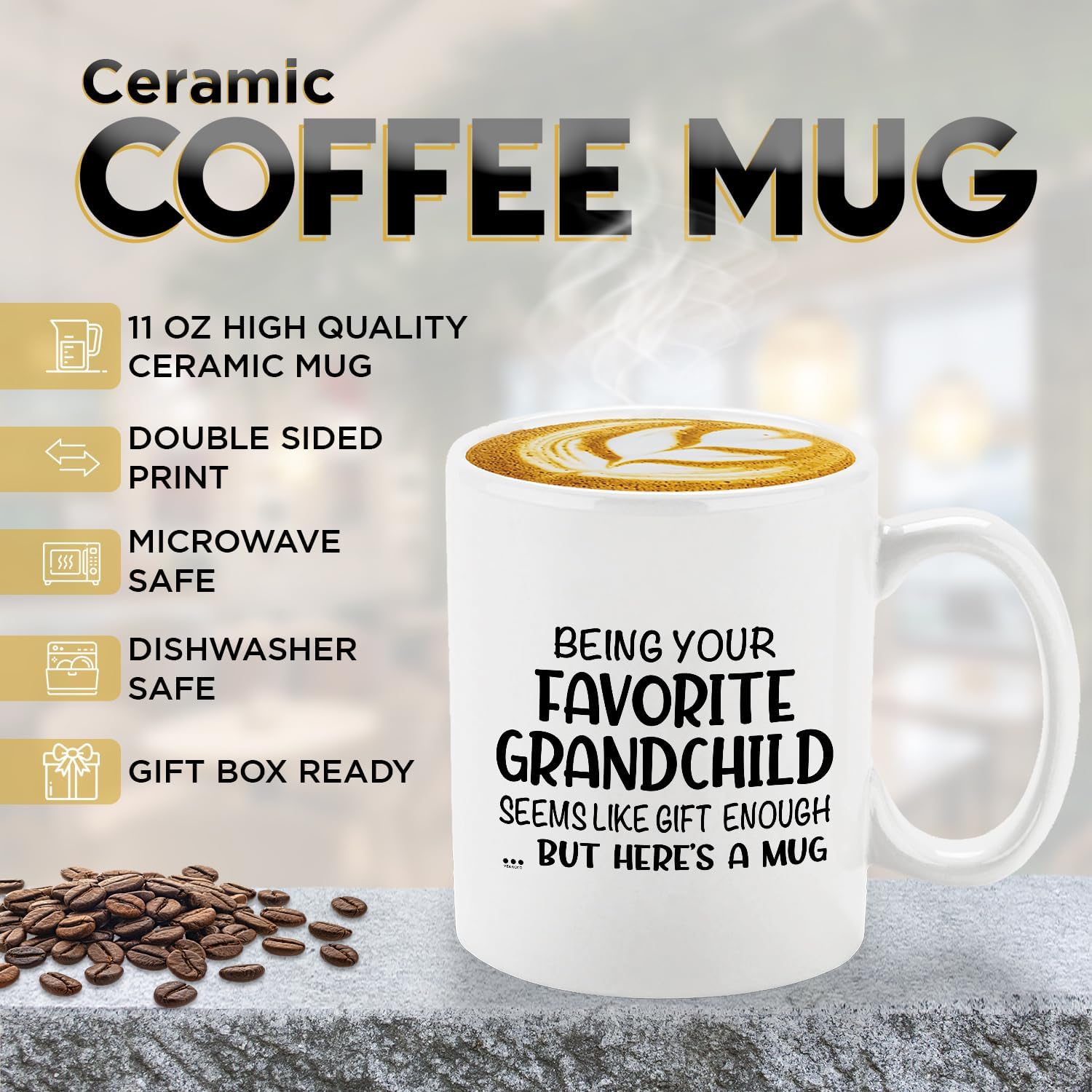 Veracco Being Your Favorite Grandchild Seems Like Gift Enough But Here's A Mug Ceramic Coffee Mug Grandma Gift Best Grandpa Gifts Funny Mother's Father's Day Birthday Gifts For Grandma Grandpa - Image 2