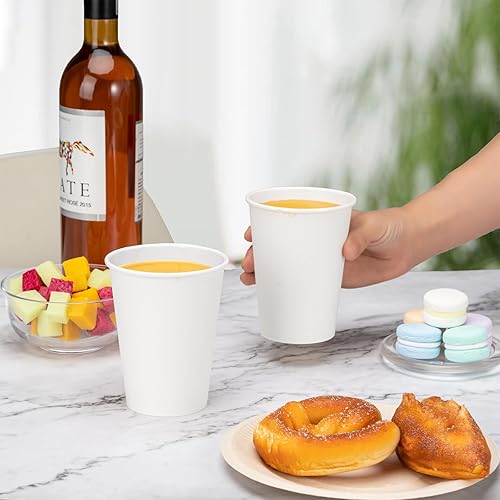 Vista 68 de RACETOP [Paquete de 100] Tazas de café desechables con tapas de 12 onzas, tazas de papel caliente con tapas, taza para llevar con tapa