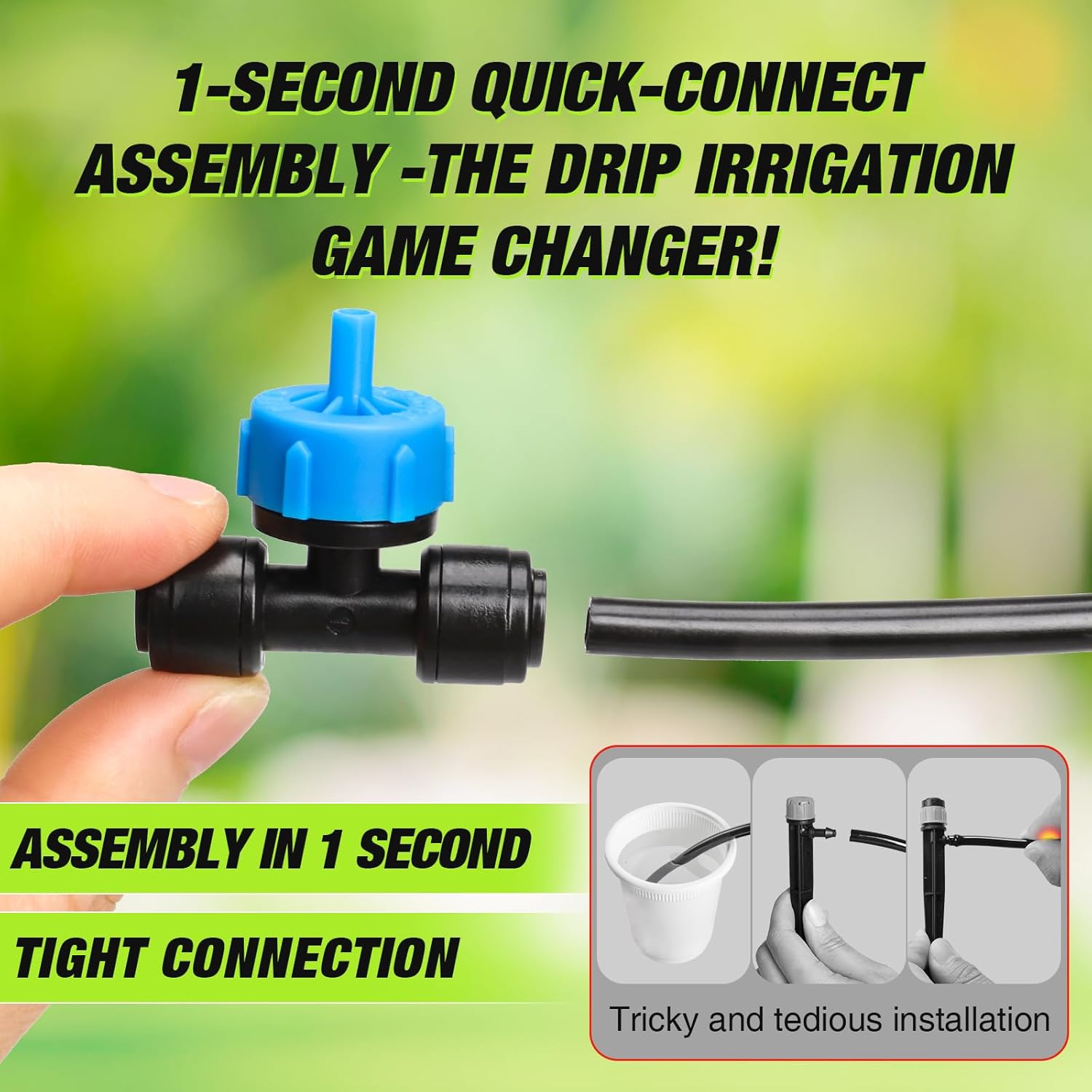 Bonviee 1/4 Inch Push-to-Connect Tee with Pressure-Compensating Drippers, 24 Pack – Even Watering for Slopes, Garden, Greenhouse
