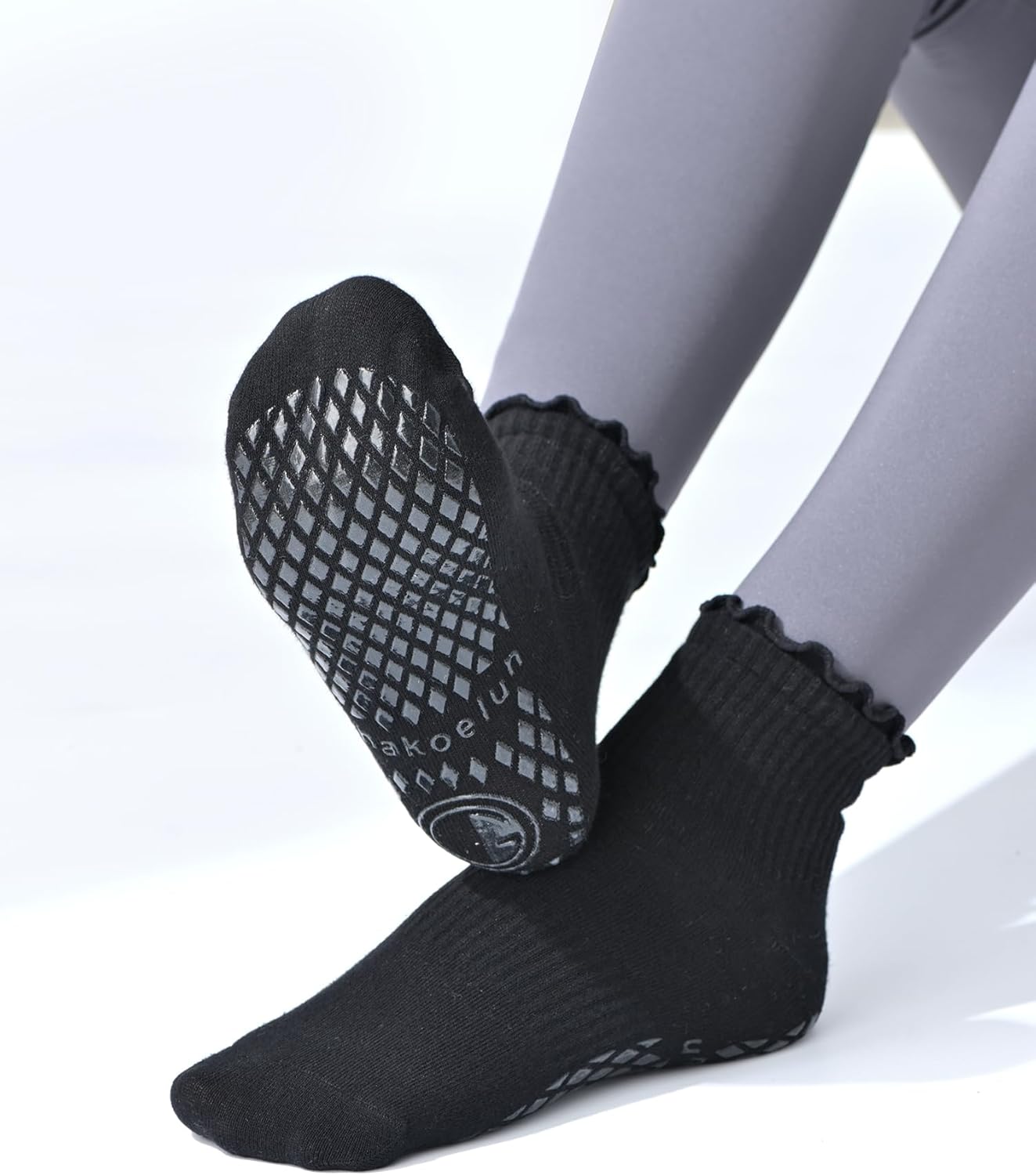 Non Slip Grip Yoga Socks for Women Breathable Cute Ruffle Ankle Socks for Yoga, Pilates, Barre Workouts - Image 4
