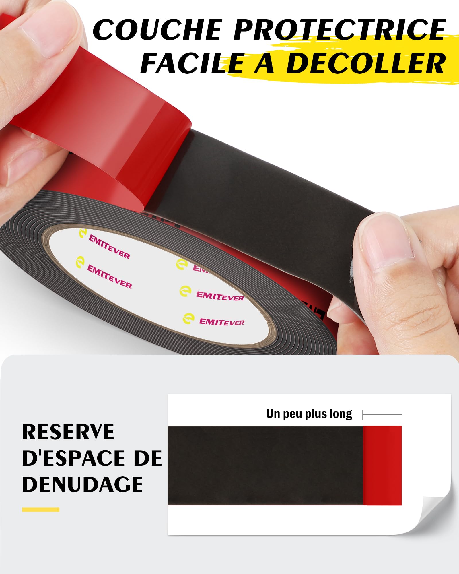 Ruban Double Face Extra Fort 25mm 5M Adhésif Acrylique Imperméable Noir