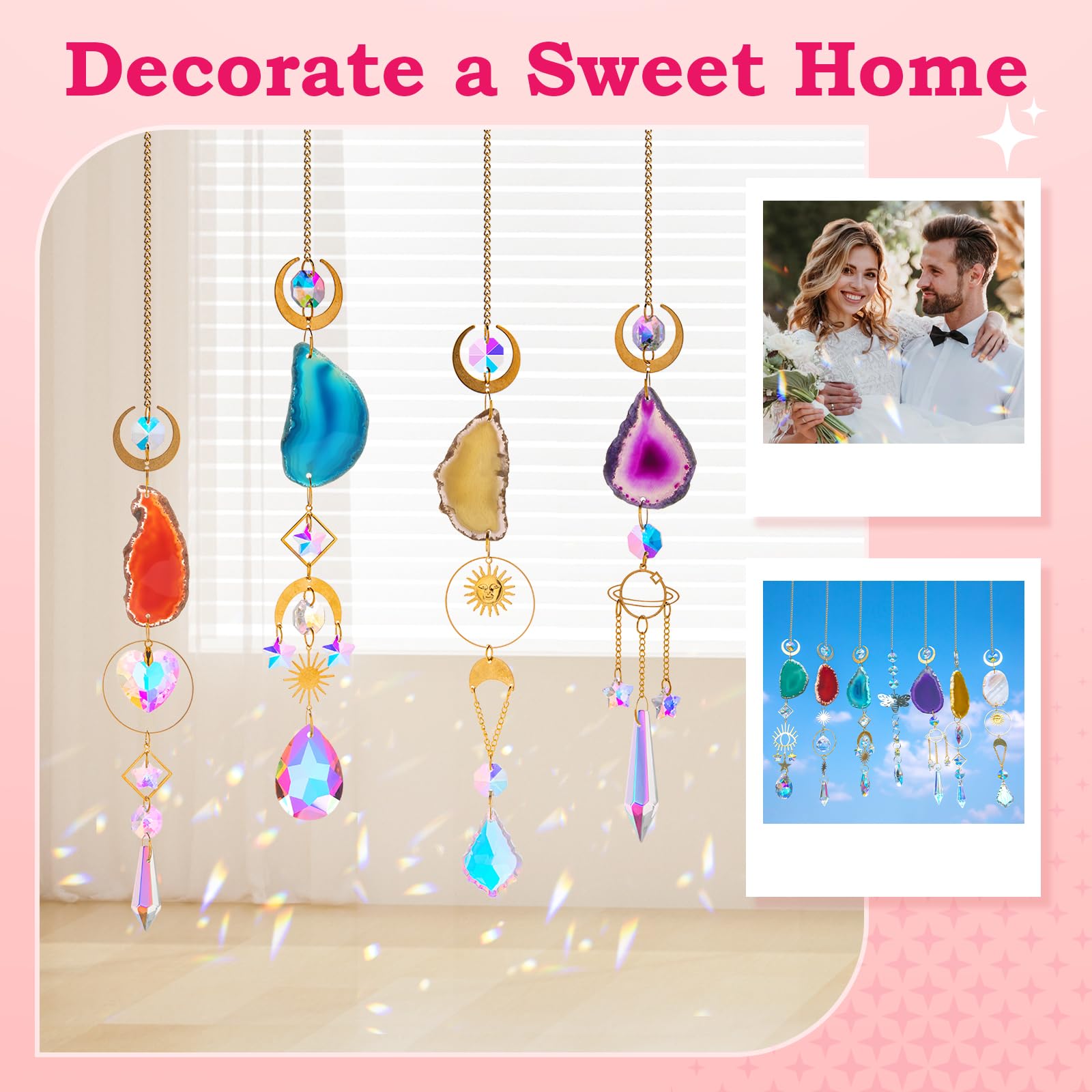 Blumway Kristall Sonnenfänger 168 Stück DIY Bastelsets Sonnenfänger Handwerk für Fenster, Stern Sonne Mond Goldkette Anhänger Kristalle Hängender Schmuck Regenbogen Tropfen Prisma