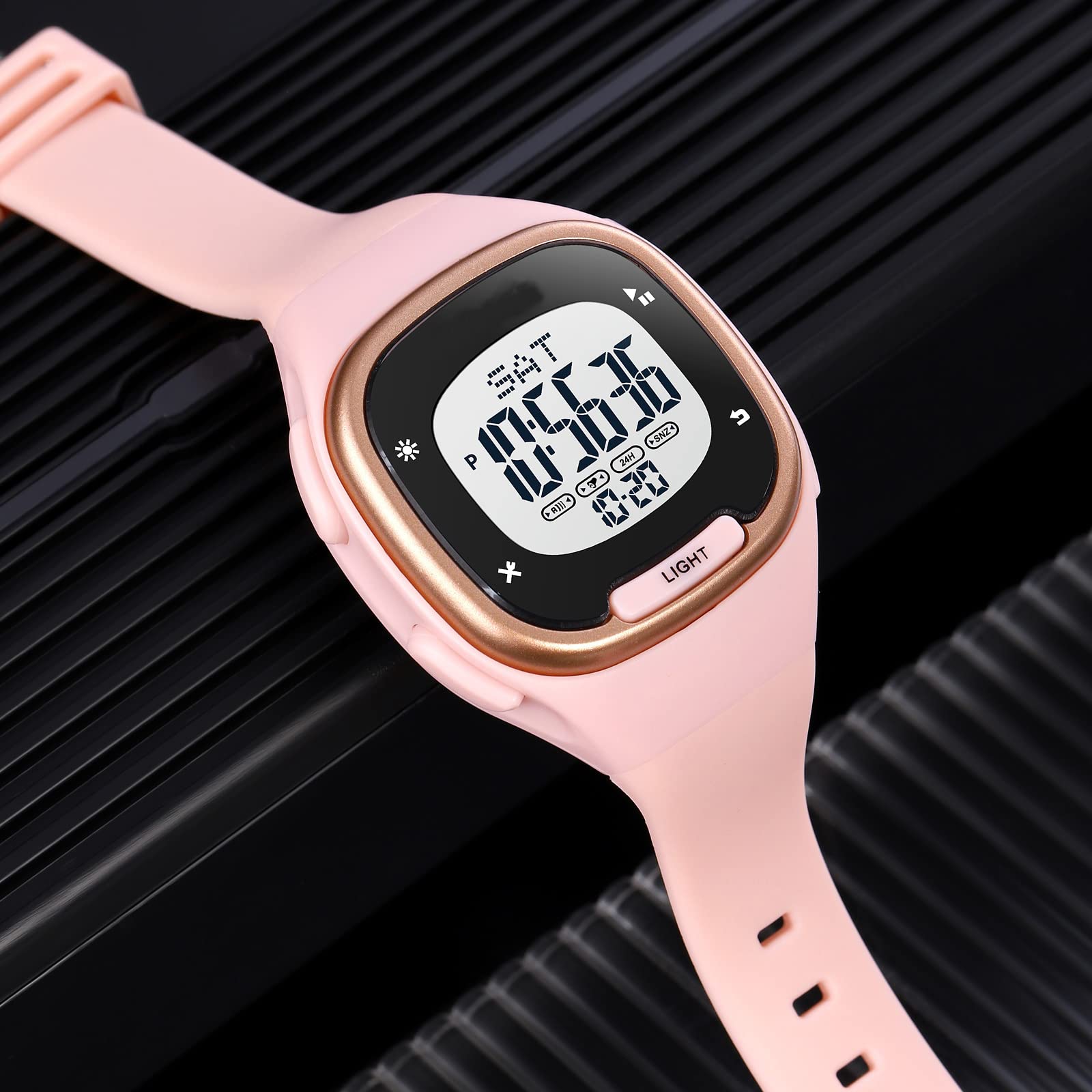 Reloj digital para mujer, reloj deportivo electrónico, 5 ATM, resistente al agua, cronómetro, cronómetro, reloj de cuarzo, para mujeres, niñas, niños, negro, dorado, Rosa., Correa