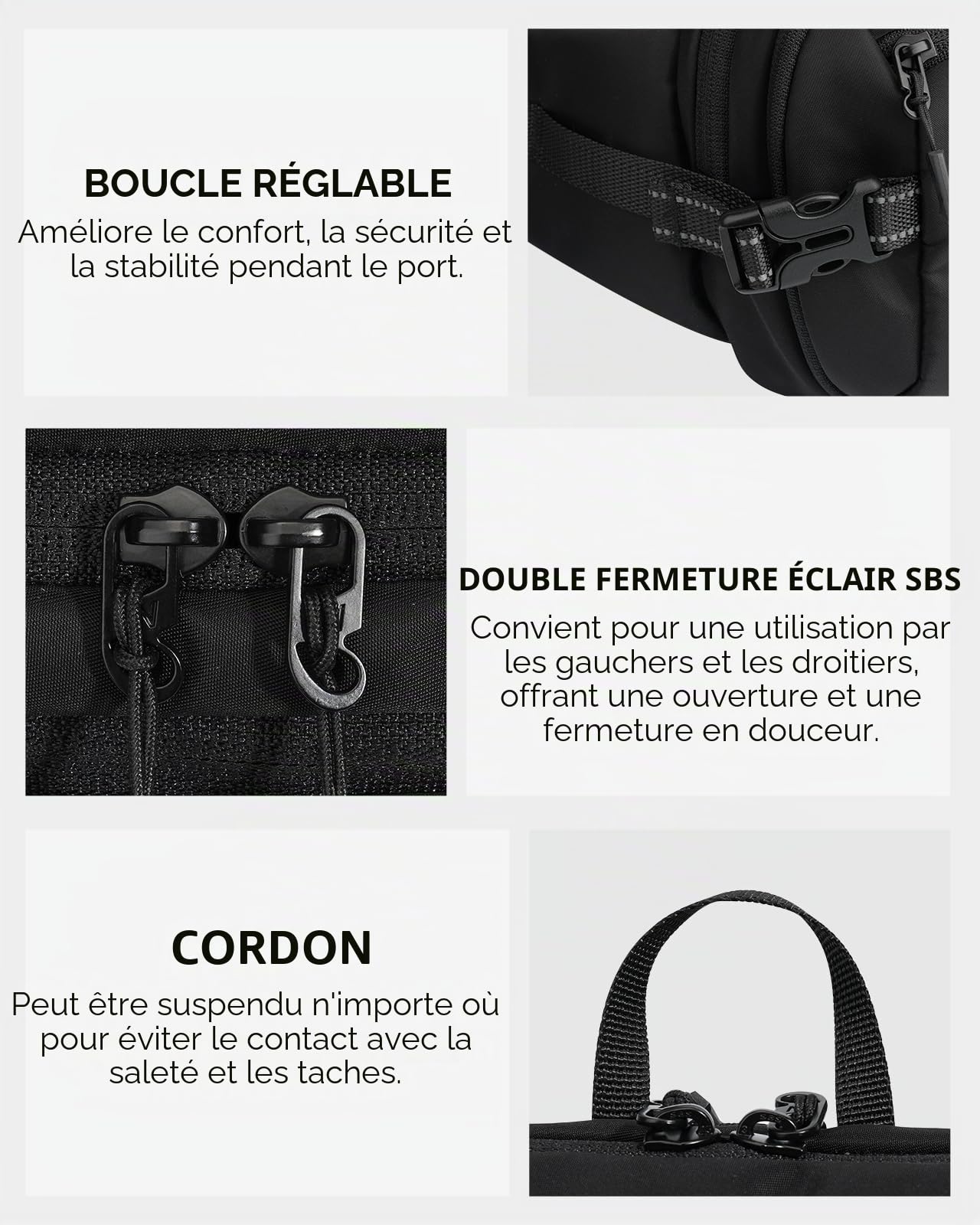 WATERFLY Sac banane : 3 L grand antivol RFID pour le voyage | Ouverture à 180 degrés, 5 poches, nylon, sangle réfléchissante, boucles réglables, randonnée quotidienne, homme et femme