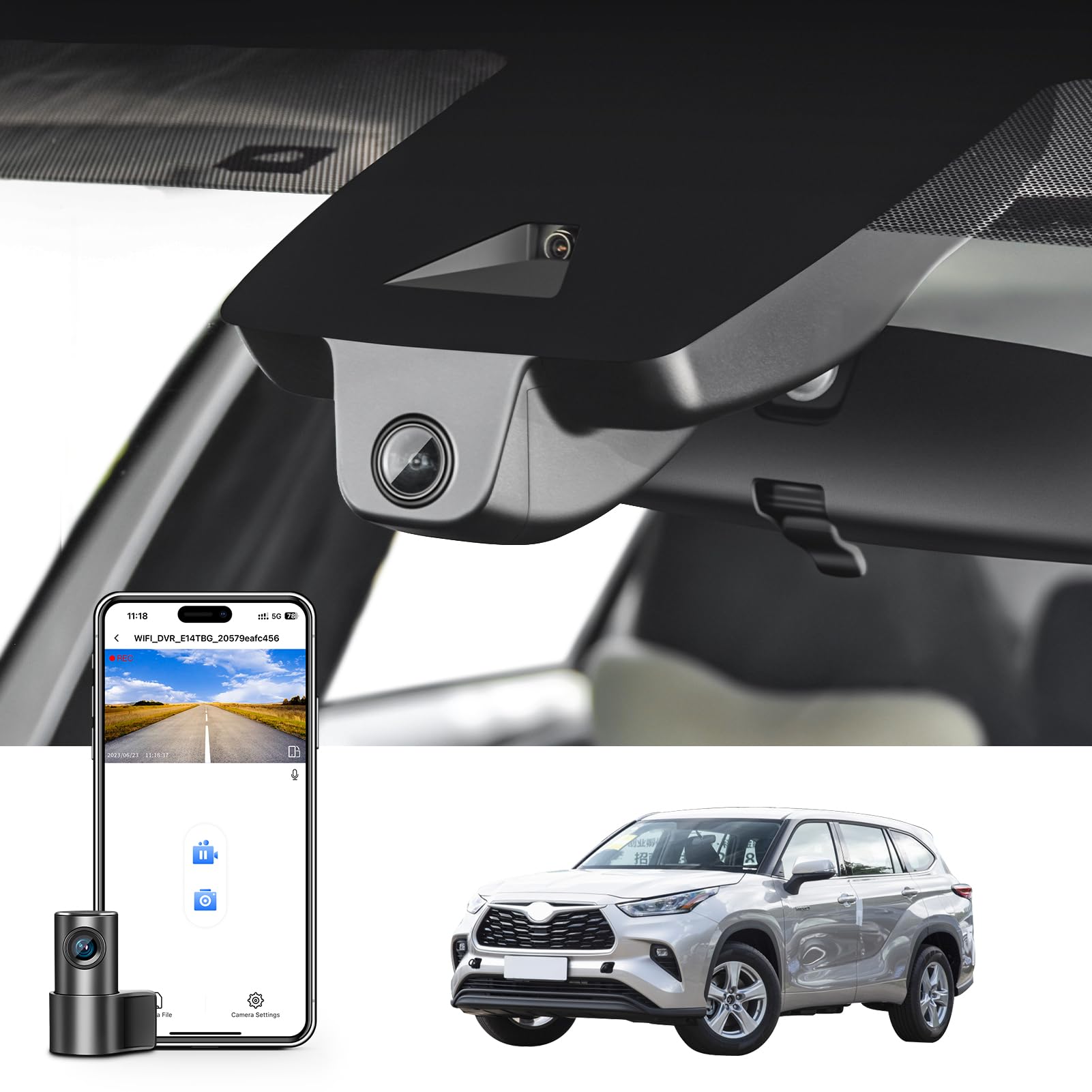 Mangoal Front 4K & Rear 1080p Dash Cam Custom fit for Toyota Highlander& Hybrid Gen4 UX70 2020 2021 2022 2023 2024 2025 (Model A), XLE XSE Limited Platinum, Integrated OEM Look, App & WiFi, 128GB Card