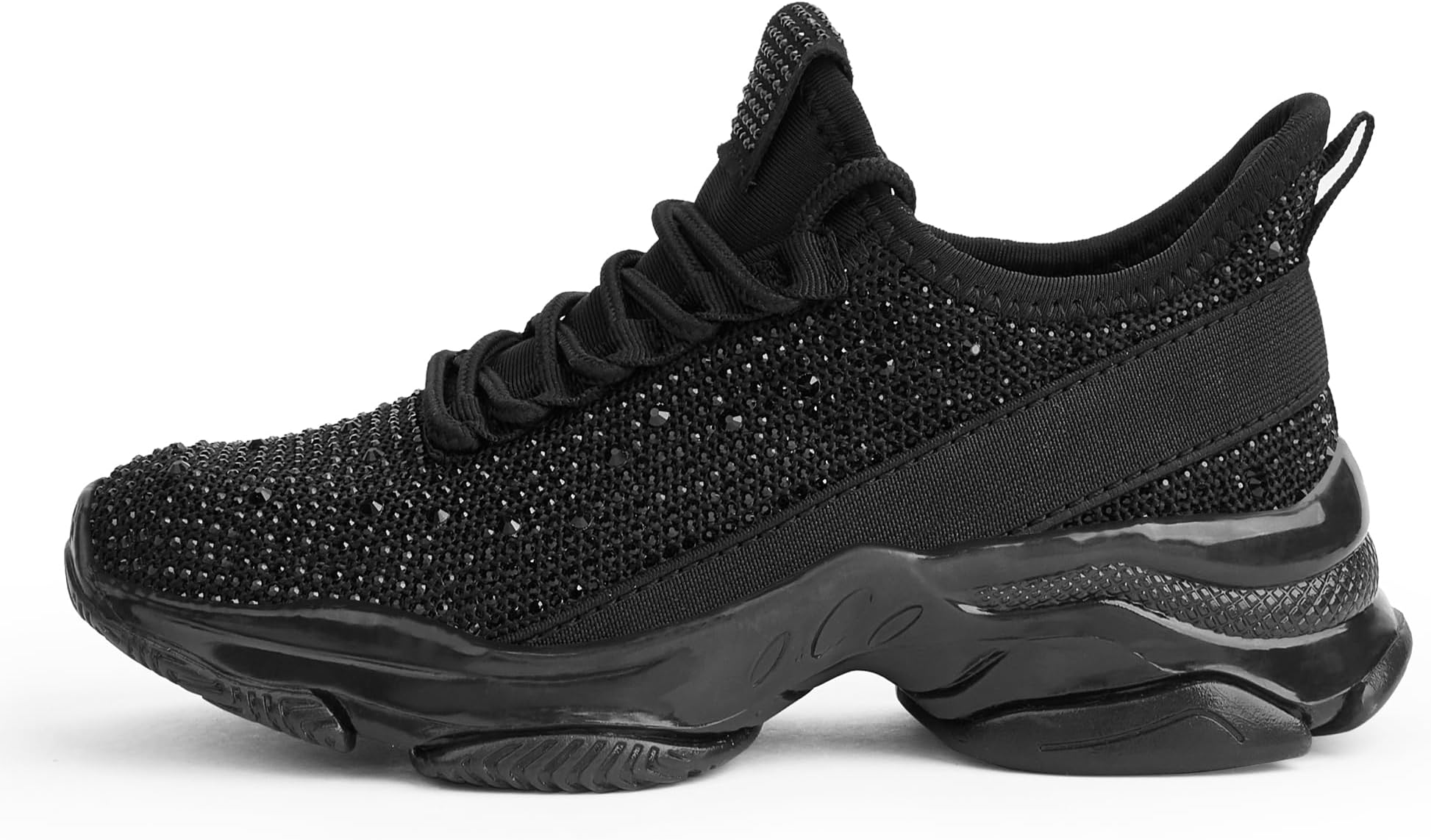 LUCKY STEPGirls Rhinestone Slip On Sneakers Kids Sparkly Lightweight Tennis School Knit Jelly Sole Glitter Walking Shoes Toddler