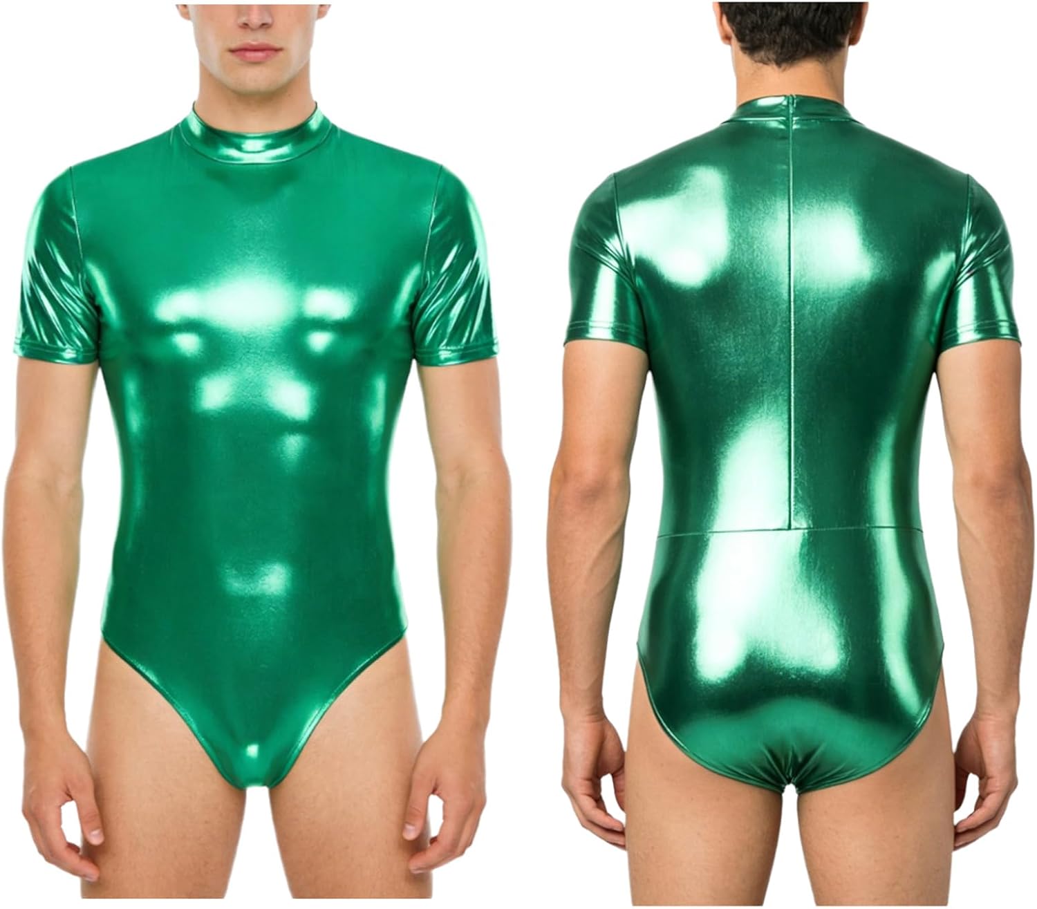 Men's Bodysuit Clubwear One-piece Jumpsuit Metallic Shiny Gymnastics Rompers Dance Leotard