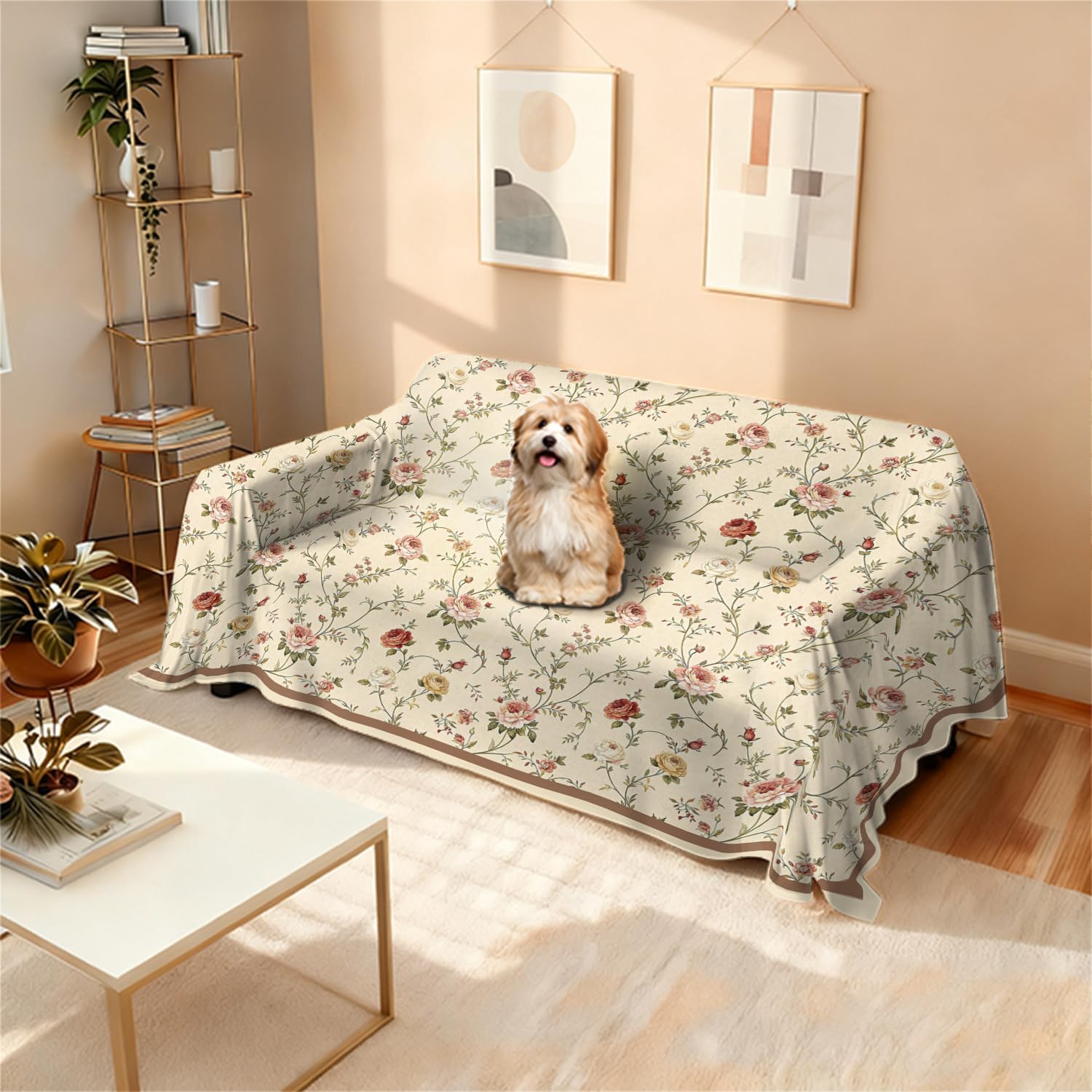 Floral Couch Cover Flower Vintage Sofa Covers for 2 Cushion Couch, 1 PC Boho Futon Sectional Sofa Slipcovers Washable, Living Room Multi-Functional Furniture Protector, X-Medium 71"x102.4"