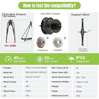 BAFANG 48V 500W Rear Hub Motor Kit,Ebike Conversion Kit with Battery for Bikes 20/26/27.5/700C Wheel with DZ40 Display