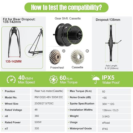 BAFANG 48V 500W Rear Hub Motor Kit,Ebike Conversion Kit with Battery for Bikes 20/26/27.5/700C Wheel with DZ40 Display