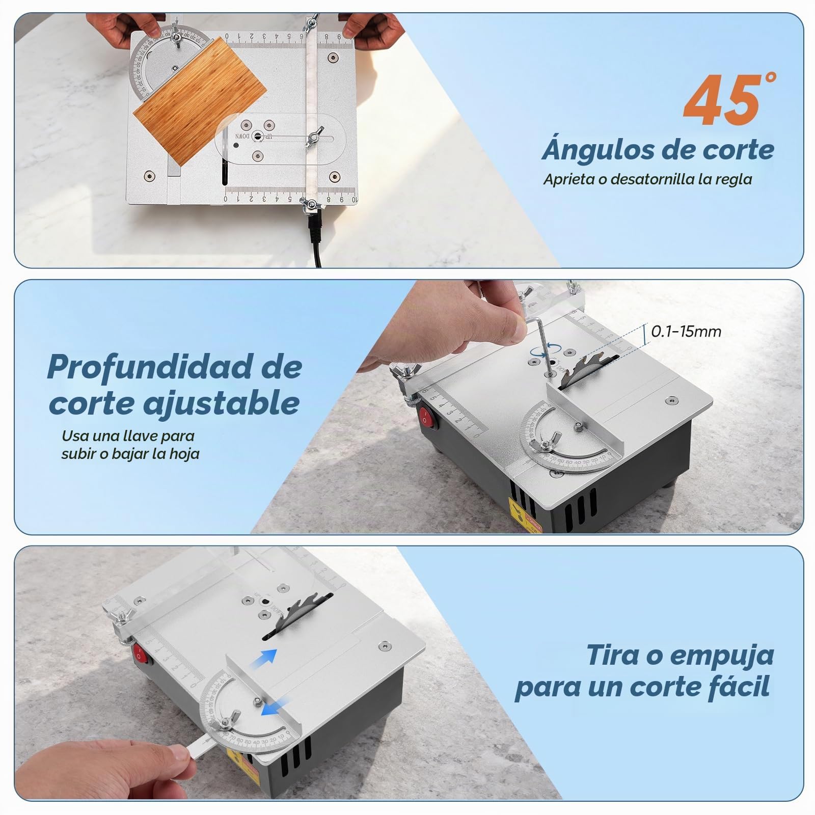 Mini sierra circular de mesa 5000RPM, 100W 0.1-15mm Micro para carpintería, acrílico, bricolaje, PVC, sierra de precisión Máquina cortadora pequeña Sierra de mesa pequeña de escritorio