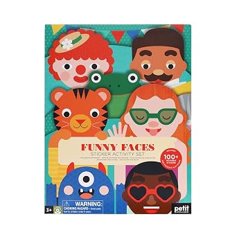 Petit Collage Sticker Activity Set- Make Funny Faces | Giant Fold Out Sticker Book for Kids, Includes Over 100 Reusable Stickers | Activity Toys for Ages 4+