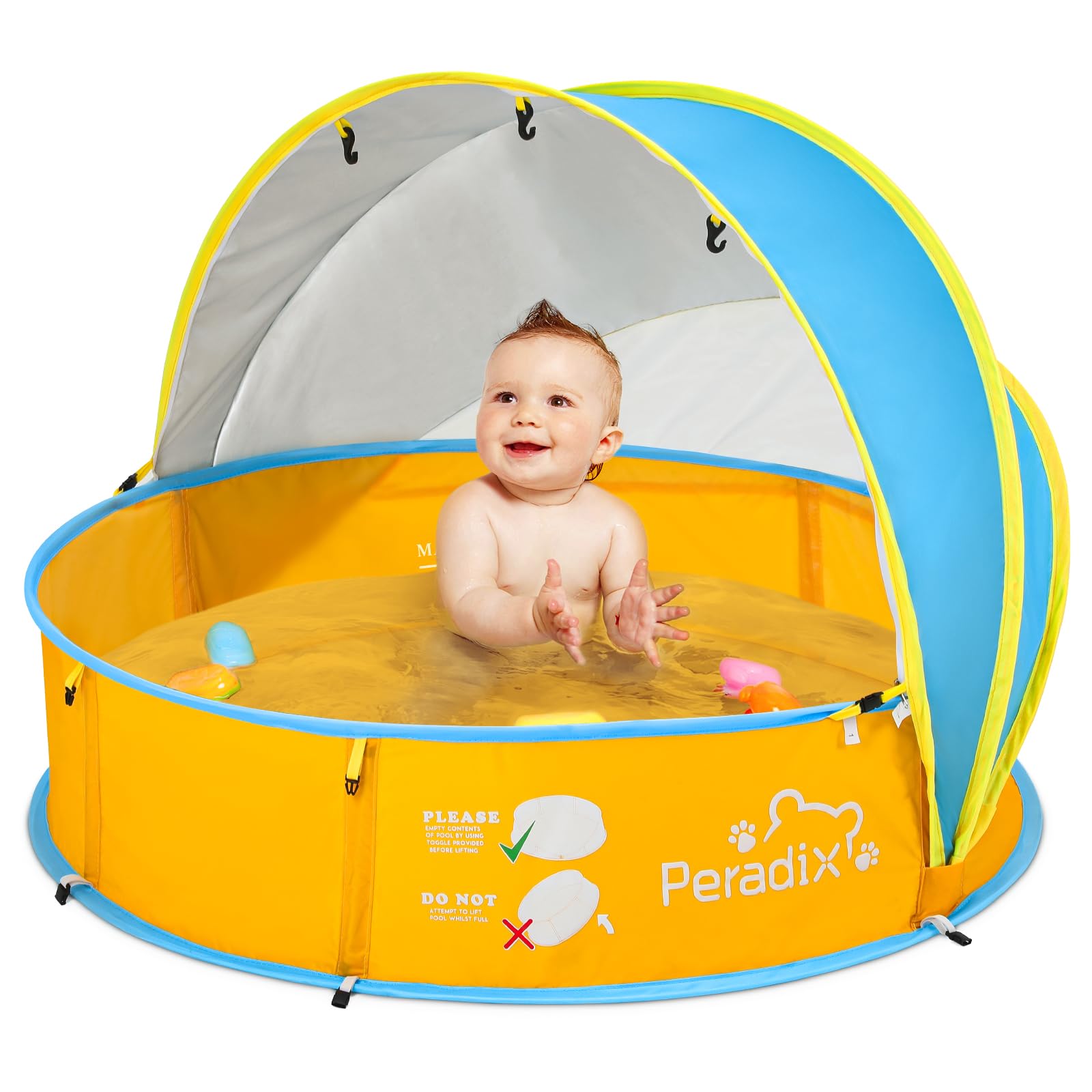 Peradix Splash Pool, 4-in-1 Baby Beach Tent with UV Sun Shelter Canopy & Mosquito Net, Portable Pop-Up Infant Ball Pit Tent, Toddler Wading Pool for Kids & Pets