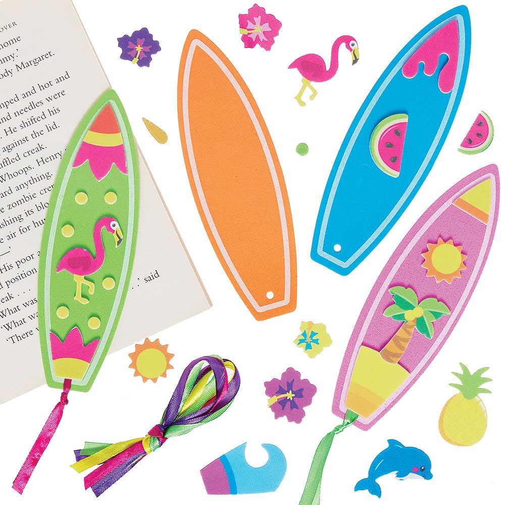 Baker Ross VC150 Surfboard Mix & Match Bookmark Kits - Pack of 8, Foam Surfboard Bookmark Crafts