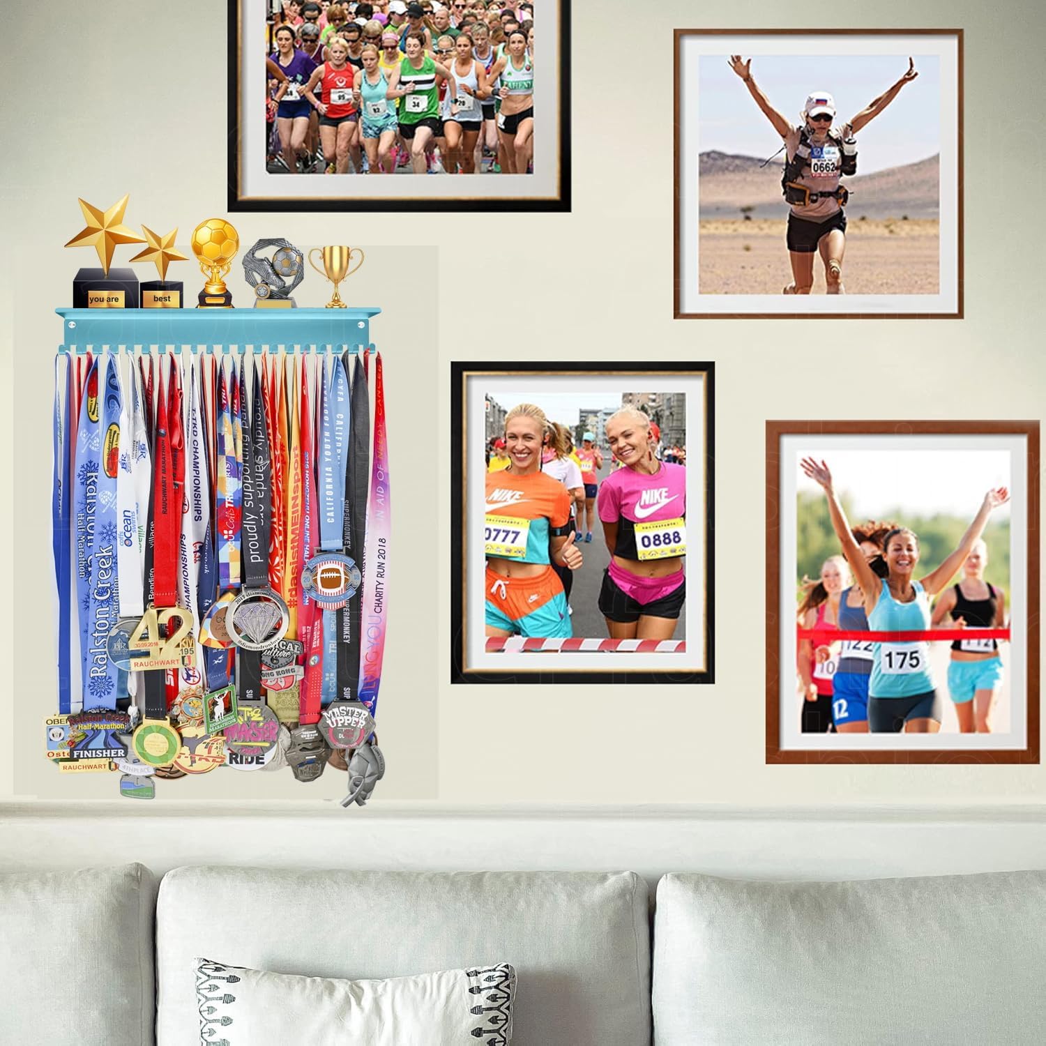 Non-Slip Trophy Shelf,Trophy and Medal Display Shelf, Medal Hanger Display For Wall with 16inchL,Shelves For Trophies medal display Upgraded Medal Holder display For gymanstics,race,soccer,swim