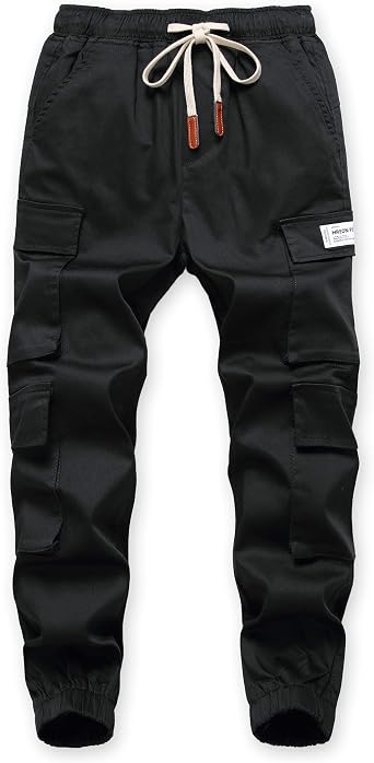 TLAENSON Boys Cargo Pants Cotton Casual Pants Drawstring Loose Jogging Bottoms Elastic Cuffed Cargo Joggers