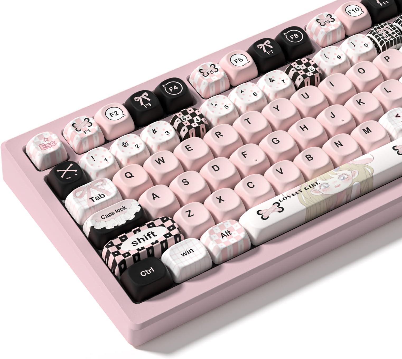 MOA Profile PBT Keycaps,132 Keys Cute Style Keycap Set with Cute Icons, Dye-Sublimation, MOA Profile,Black Pink Theme for Most 60% 65% 75% 80% 100% US Layout Cherry MX Switches Mechanical Keyboard