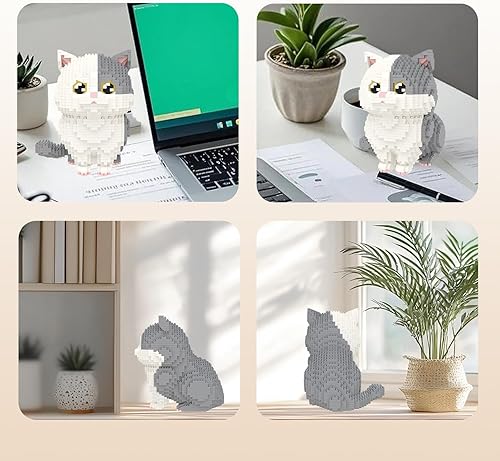 Vista 29 de Larcele Juego de mini bloques de construcción para gatos, ladrillos de juguete de construcción 3D para bricolaje, 1390 piezas KLJM-05