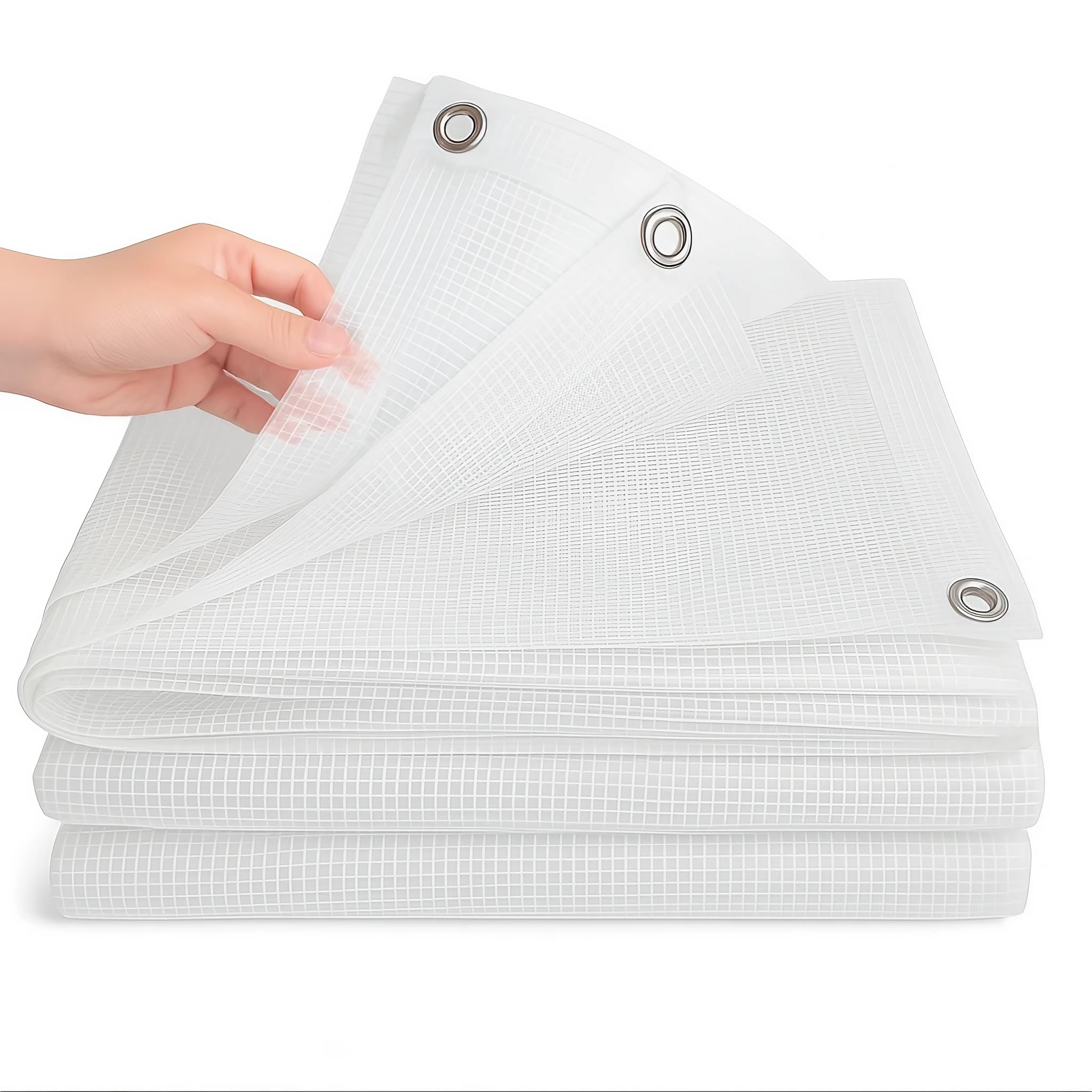 ESTO Telo Impermeabile Trasparente Retinato 150g/mq, Telone Occhiellato 150g/mq, Protettivo Multiuso per Auto, Barche, Piscina, Giardino (6x10 Metri)