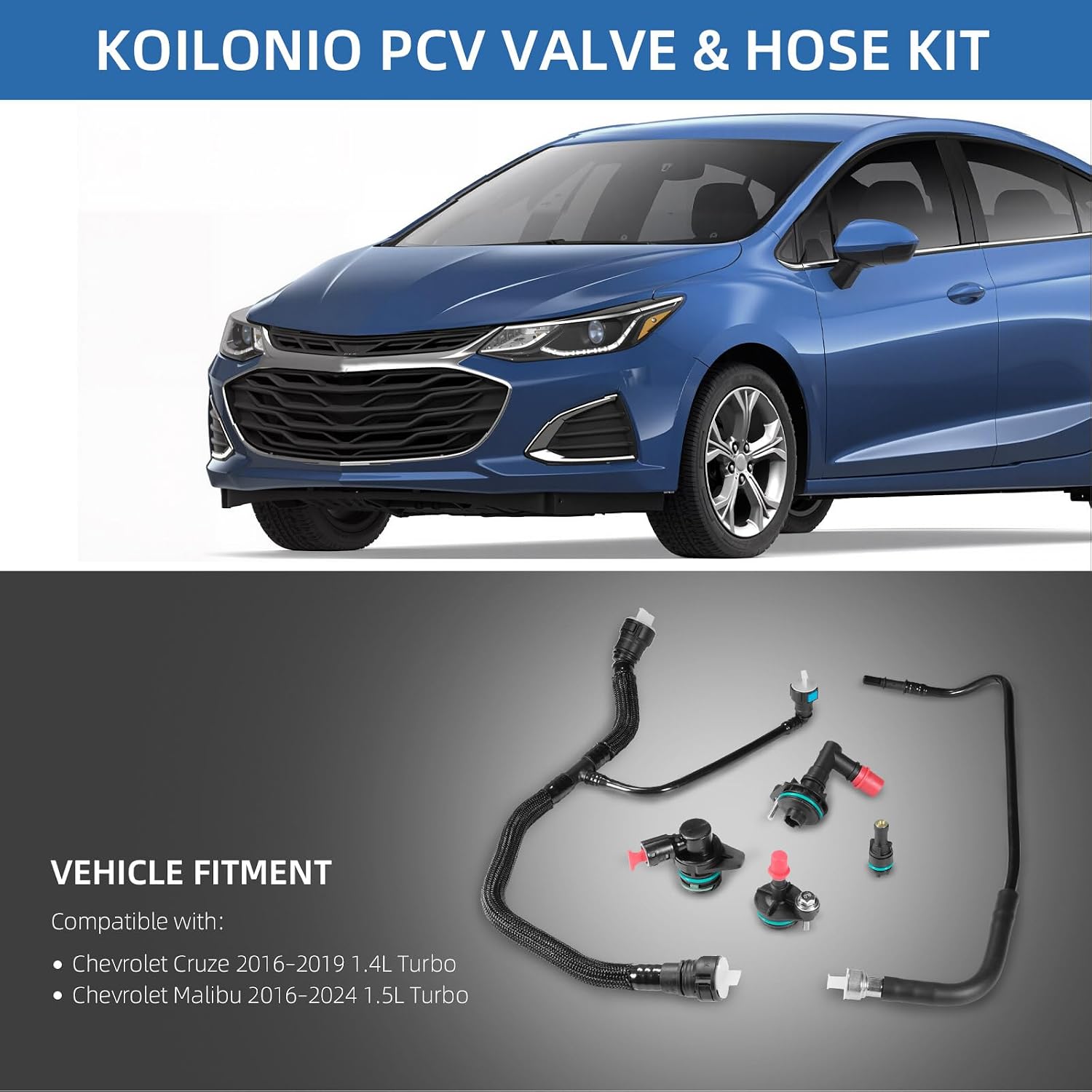 PCV Valve & Hose Kit 6PCS w/Orifice for Chevy Cruze 1.4L 2016–2019, Malibu 1.5L 2016–2024, Replace 12637666 12665644 12685407 12640659 12673862 12641875