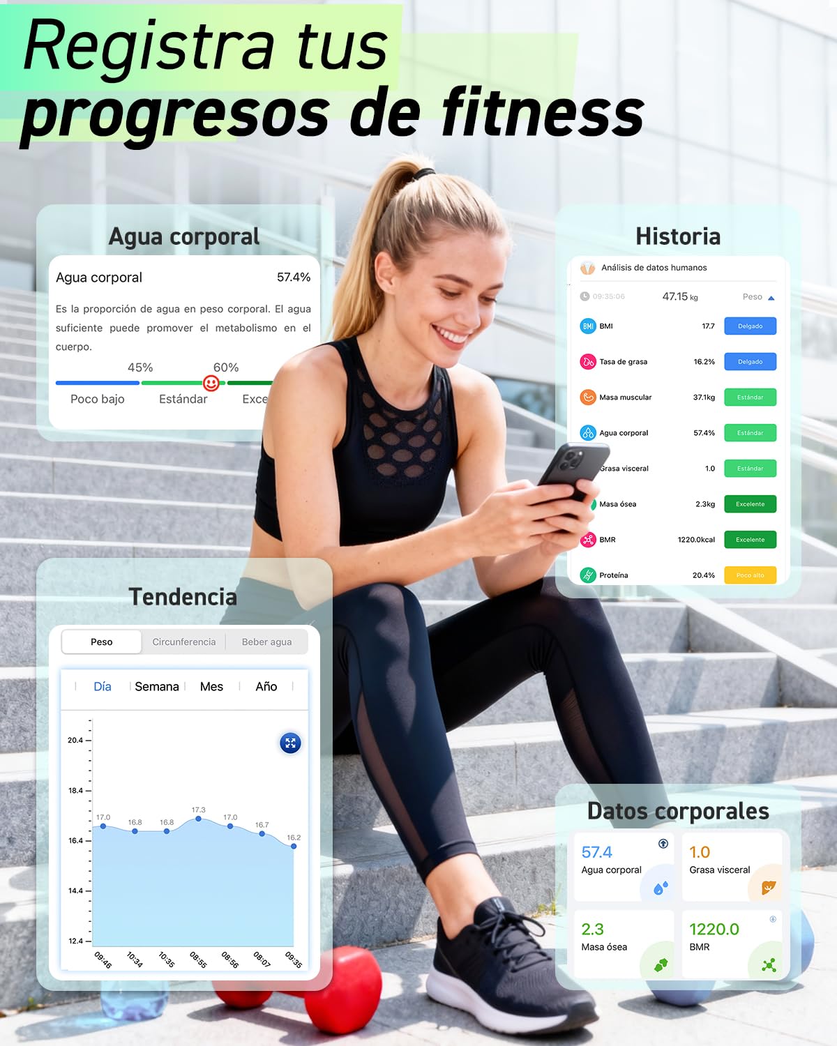 Báscula Grasa Corporal Bluetooth, INSMART Báscula Baño Digital con APP Inteligente, 13 Monitores de Composición Corporal, para Andriod y iOS, 180kg Negro