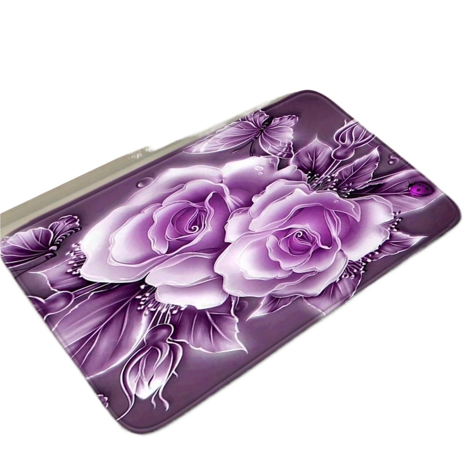 Tapis de Salle de Bain à Fleurs Violettes, Ensemble de 3 Tapis de Maison Doux et antidérapants en Forme de U
