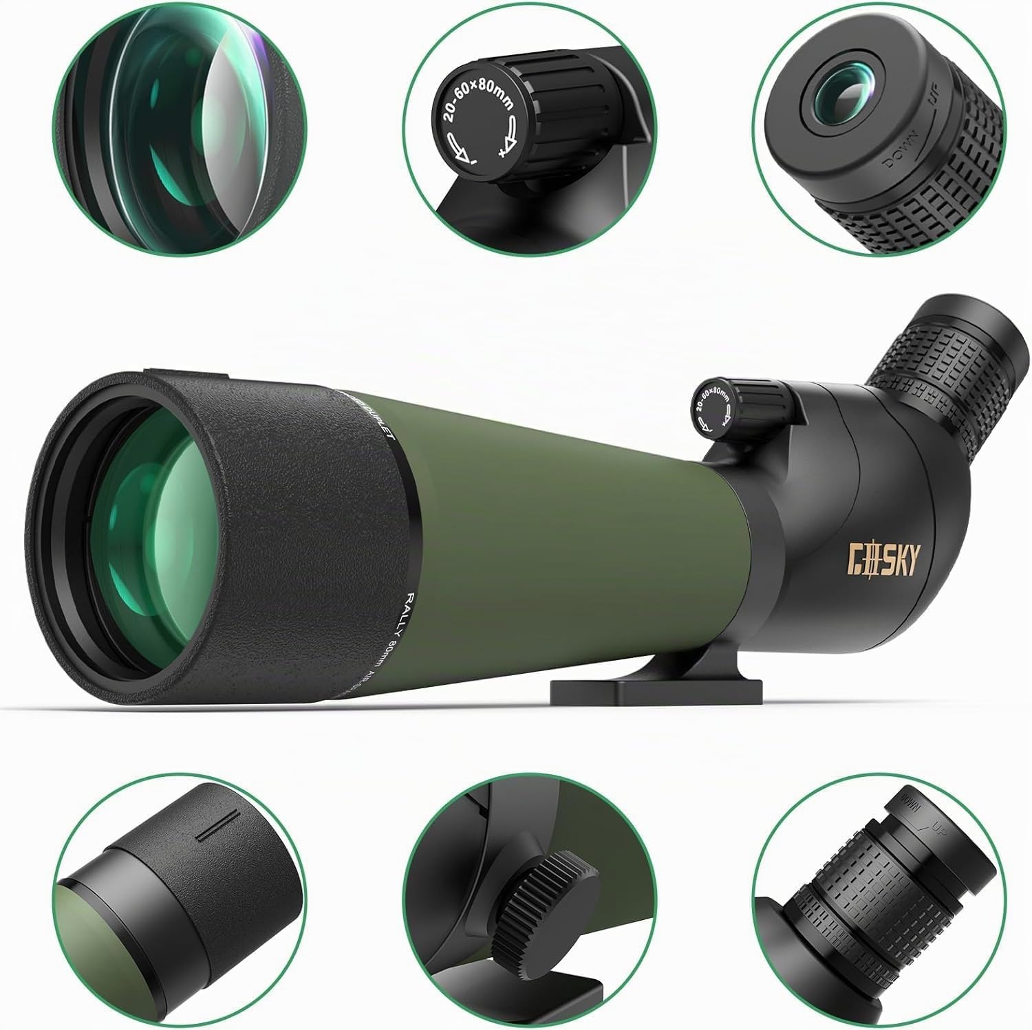 Gosky Alcance de detección de 20-60 x 80 Pulgadas con trípode, Bolsa de Transporte y Adaptador para teléfono Inteligente - BAK4 HD Ángulo Spotter Scope - Alcance Impermeable para Tiro al Objetivo,