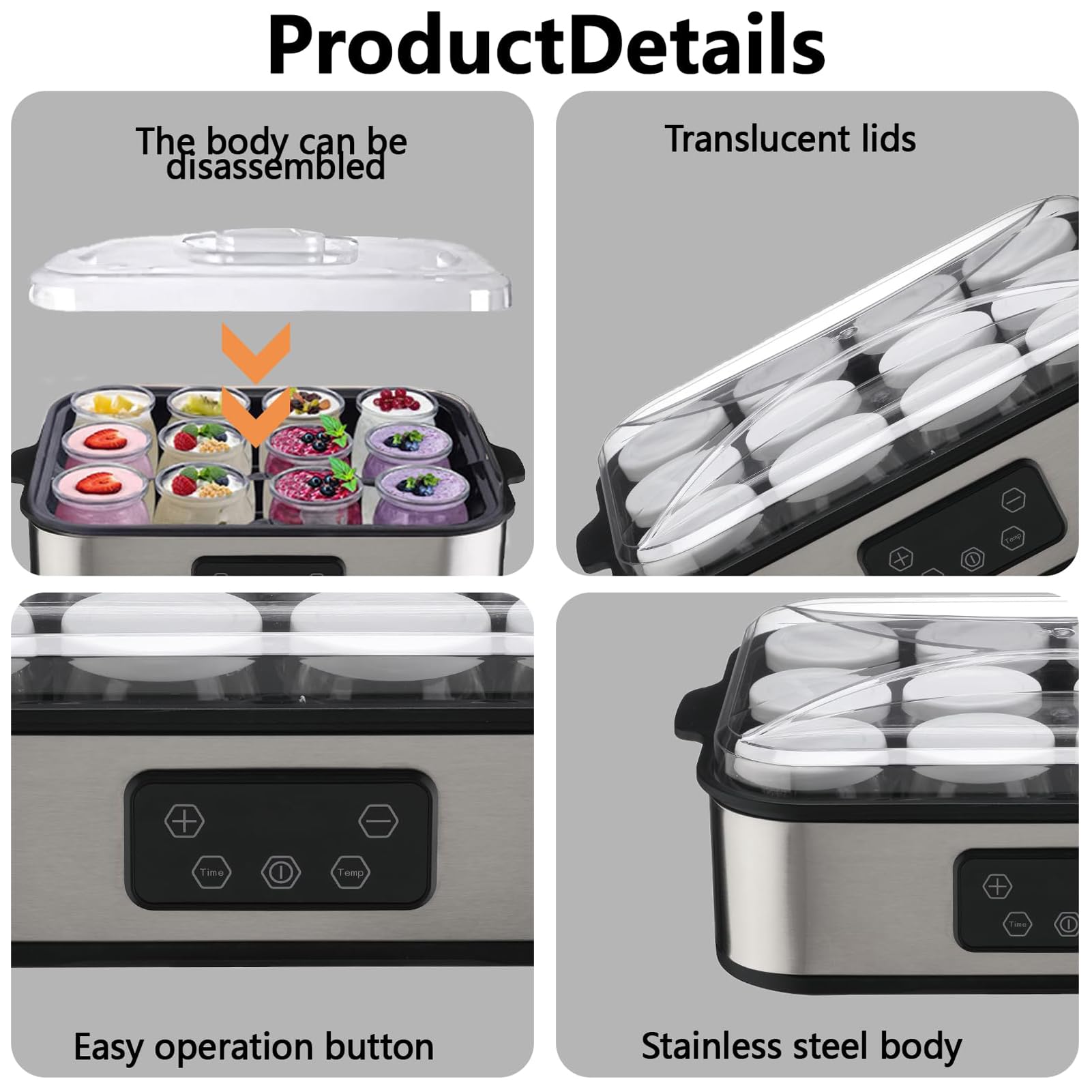 Yogurtiera Elettrica, Yogurtiera Automatica Da 2200 Ml Con 12 Vasetti Di Vetro E Display A Led Per Regolare Temperatura E Timer, Macchina Per Vino Di Riso Per Dessert Sani Fatti 12 Cups